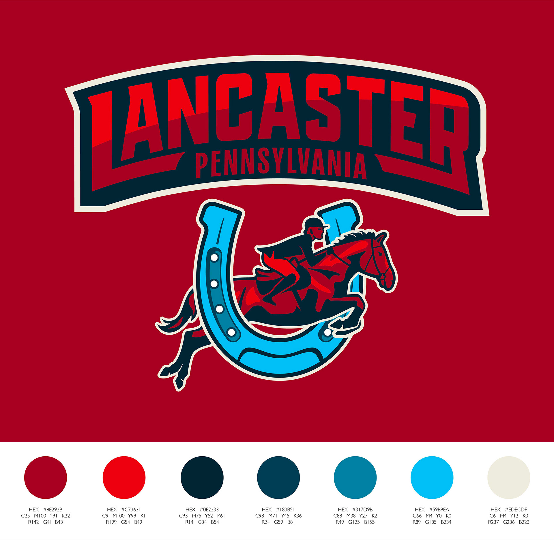Lancaster Pennsylvania local branding design. Horse jumping through horseshoe