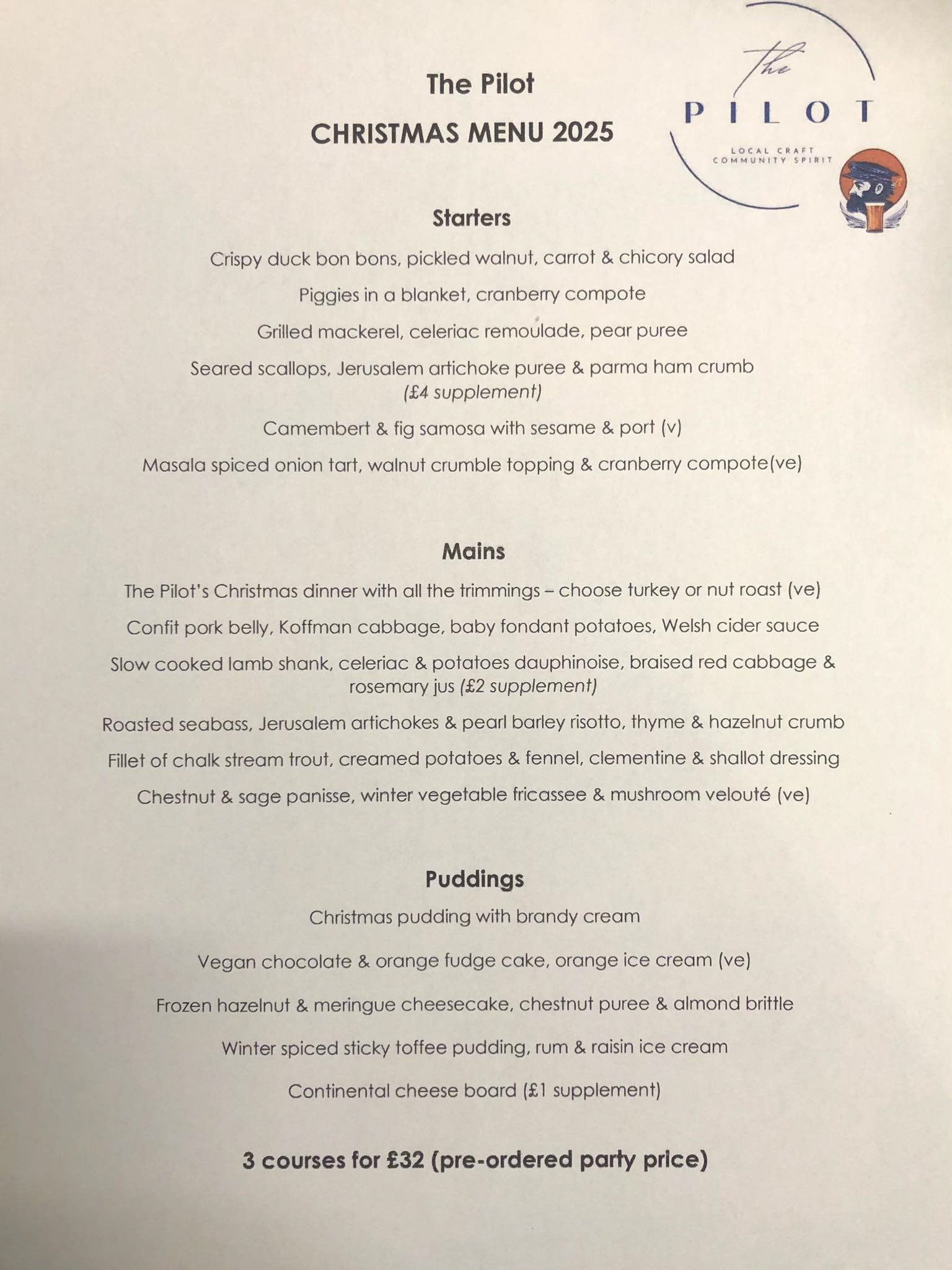 Christmas party menu