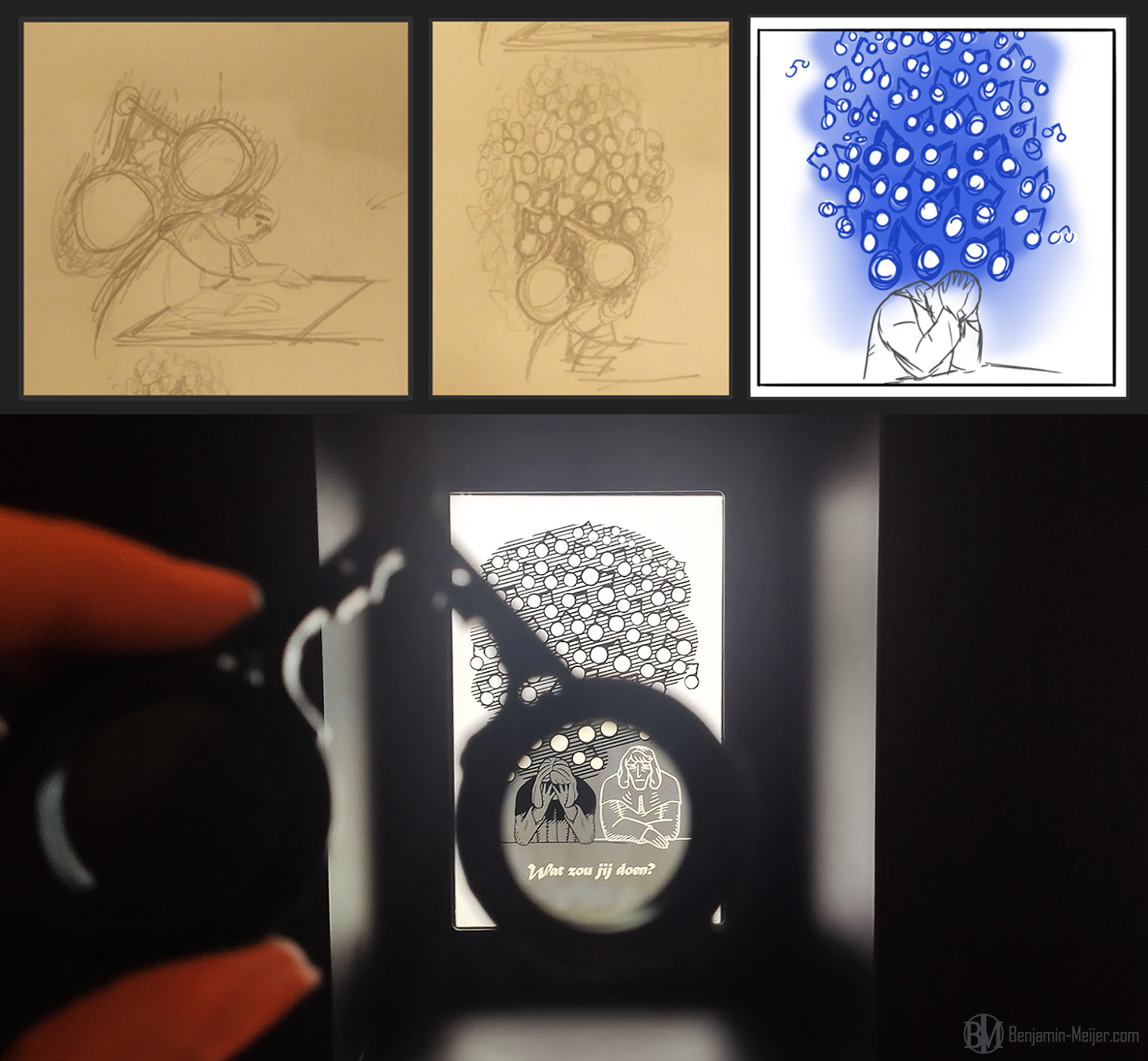 "The weight of a secret" - from concept sketches to final panel
