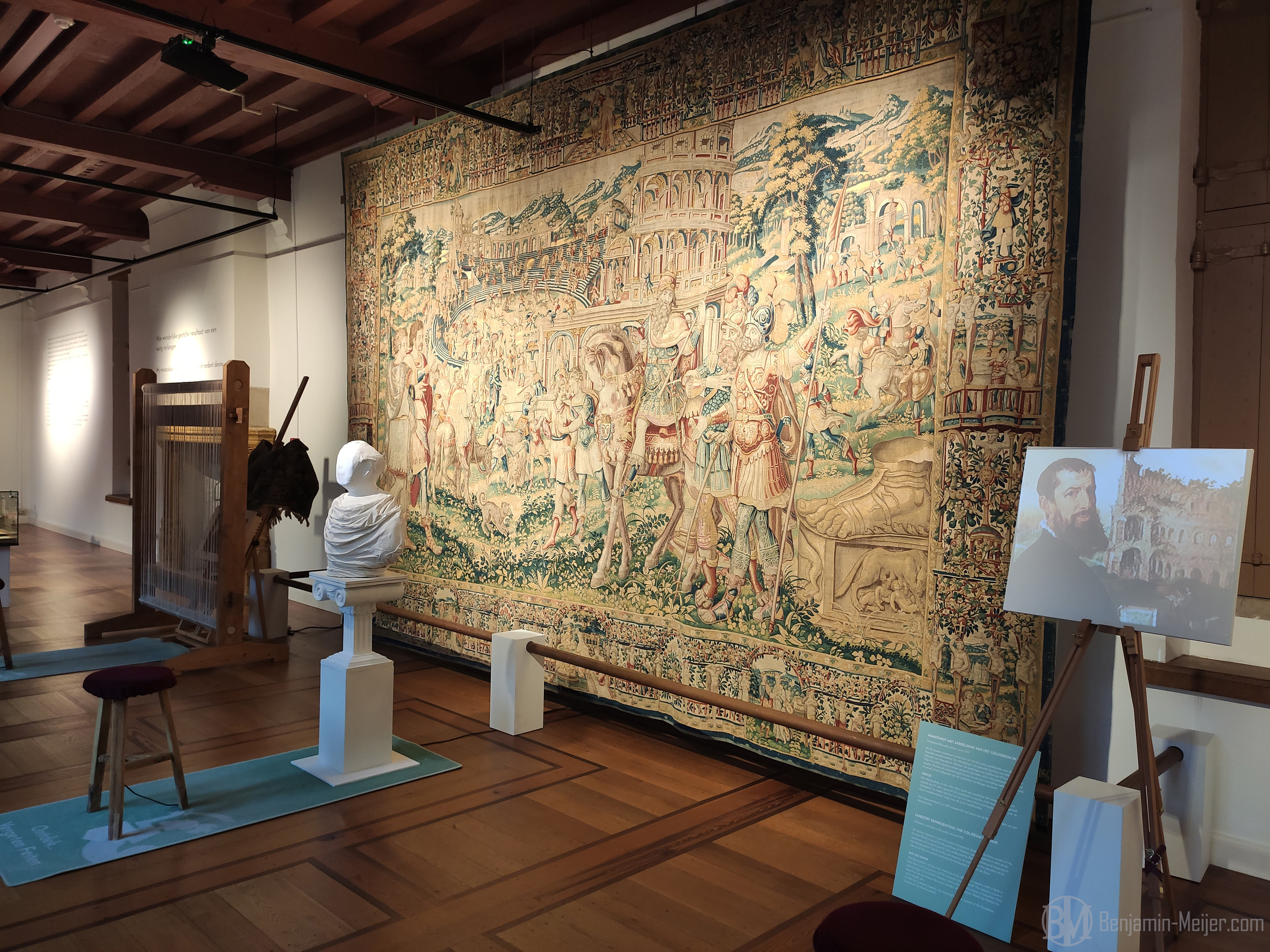 The installations in front of the tapestry