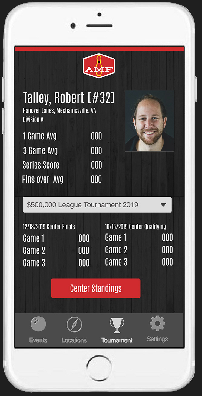 Mobile app bowler profile screen