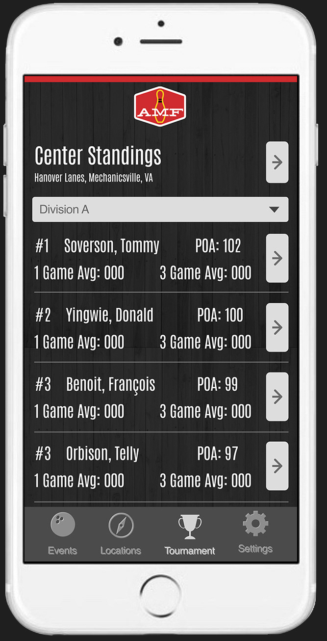 Mobile app score table screen