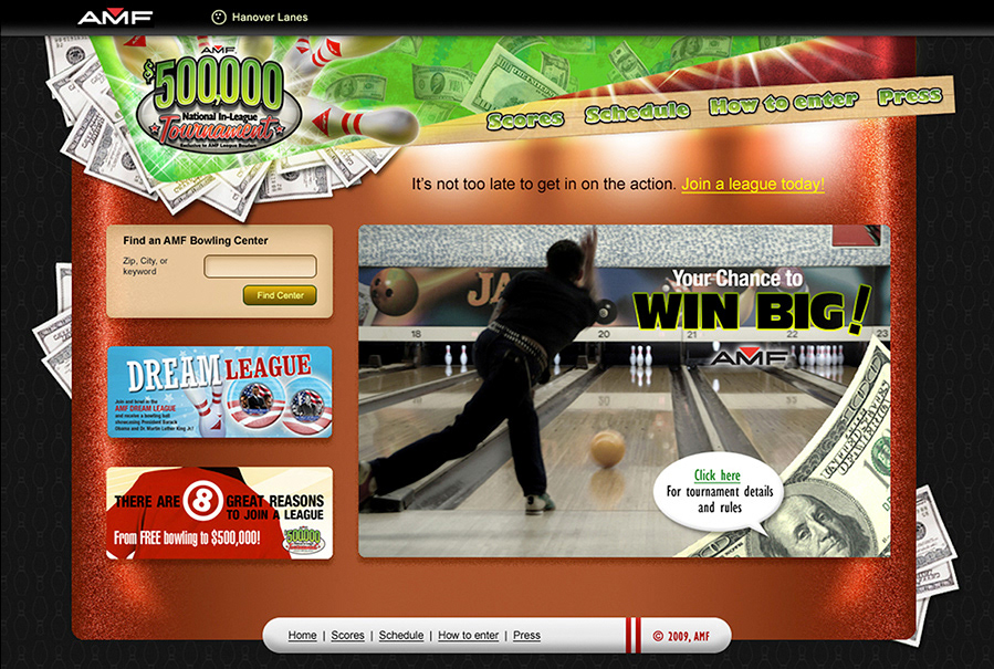 Homepage for the tournament site
