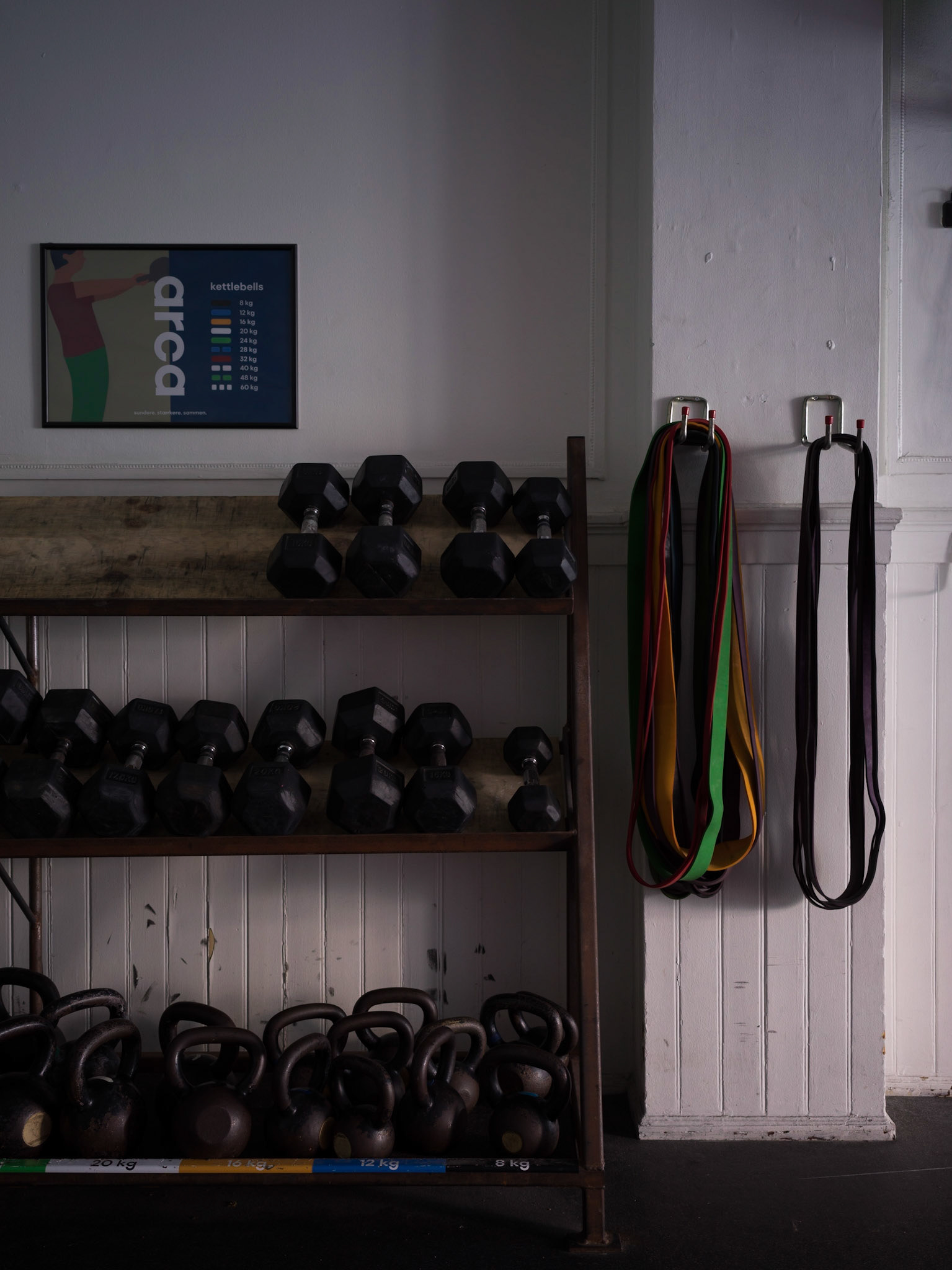 Dumbbells, bungees, kettle bells