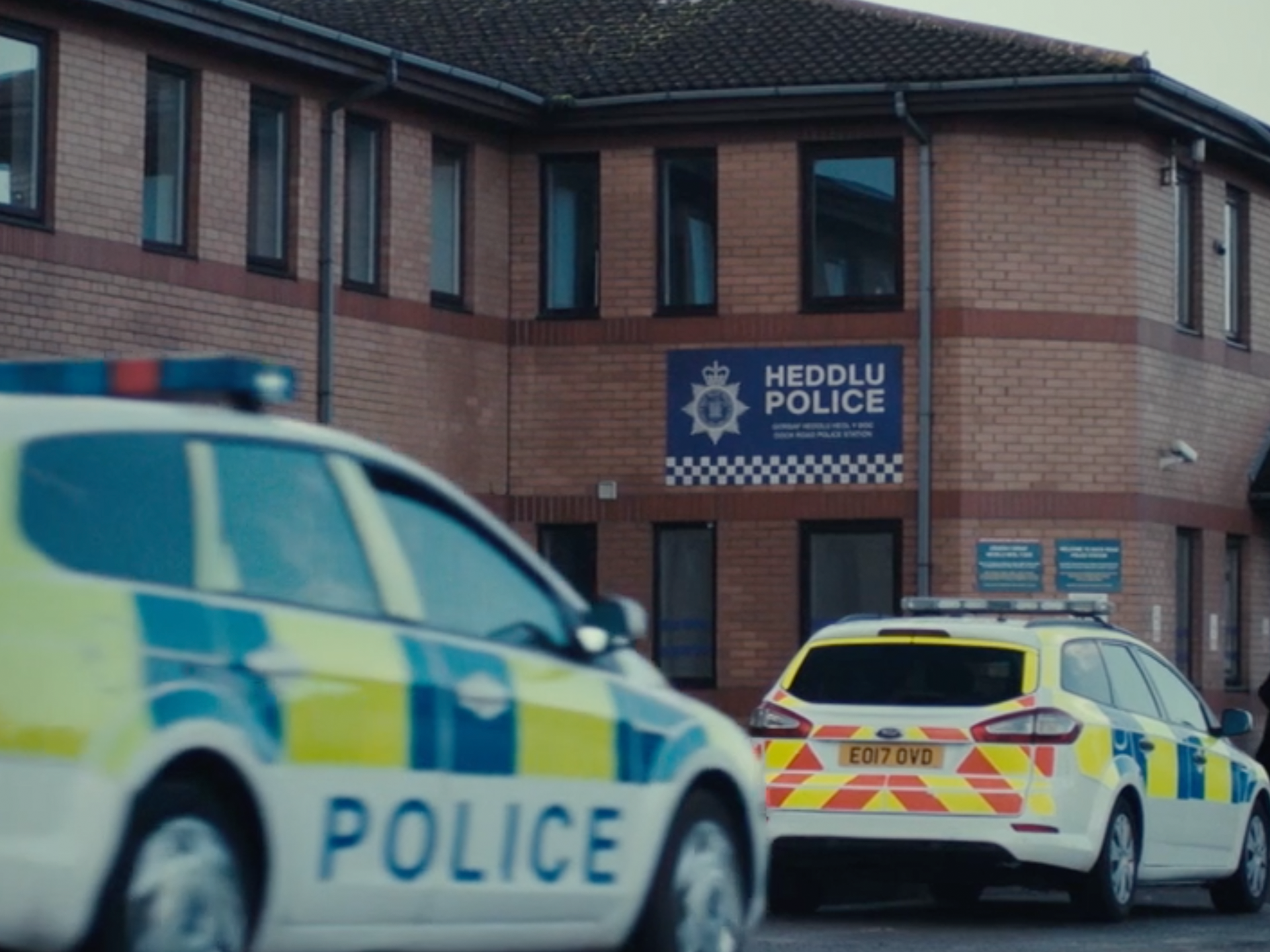 Police station signage on screen