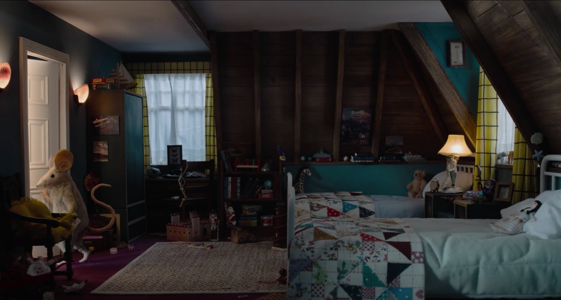 Posters in bedroom scene