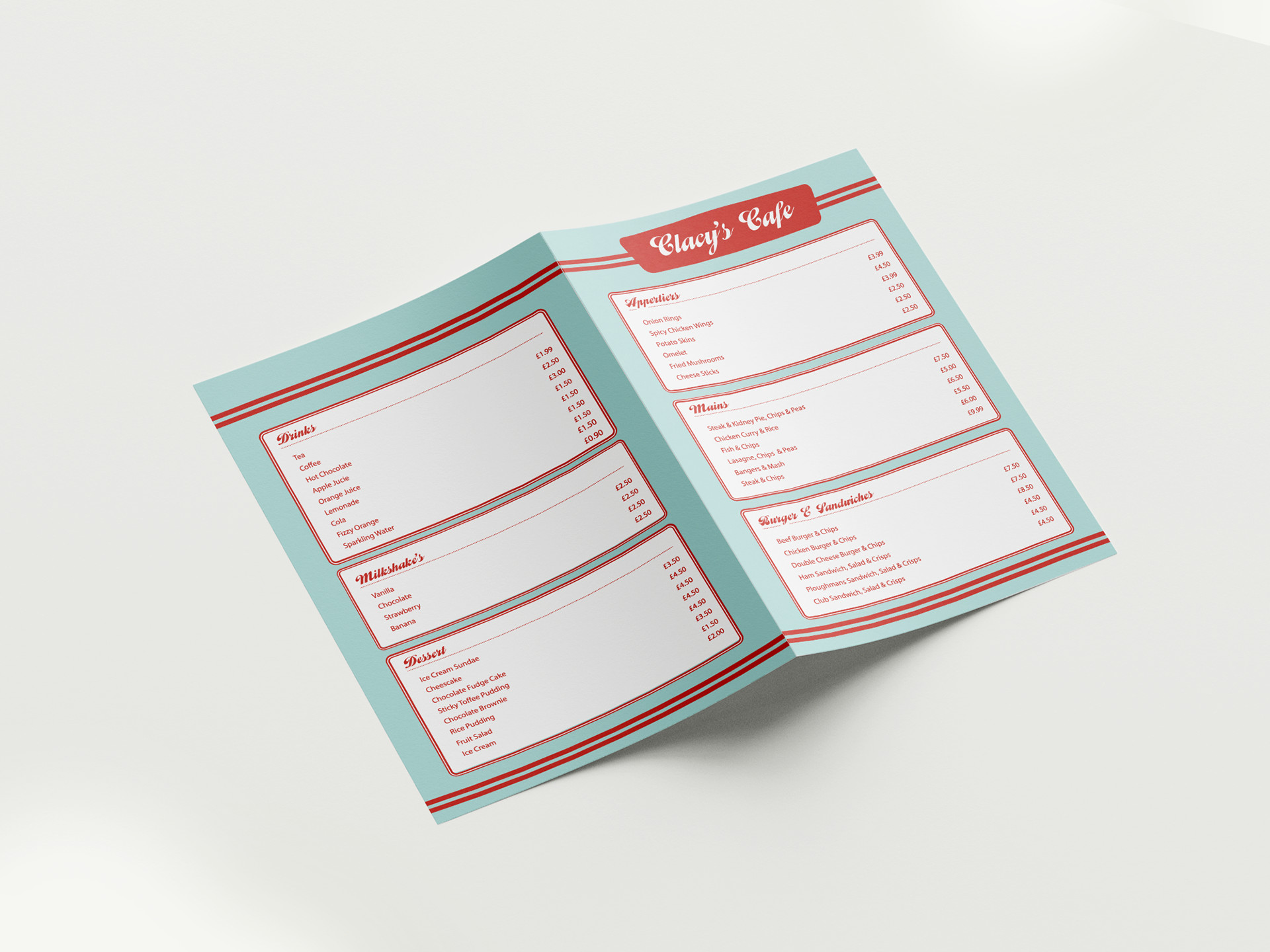 Menu design mockup