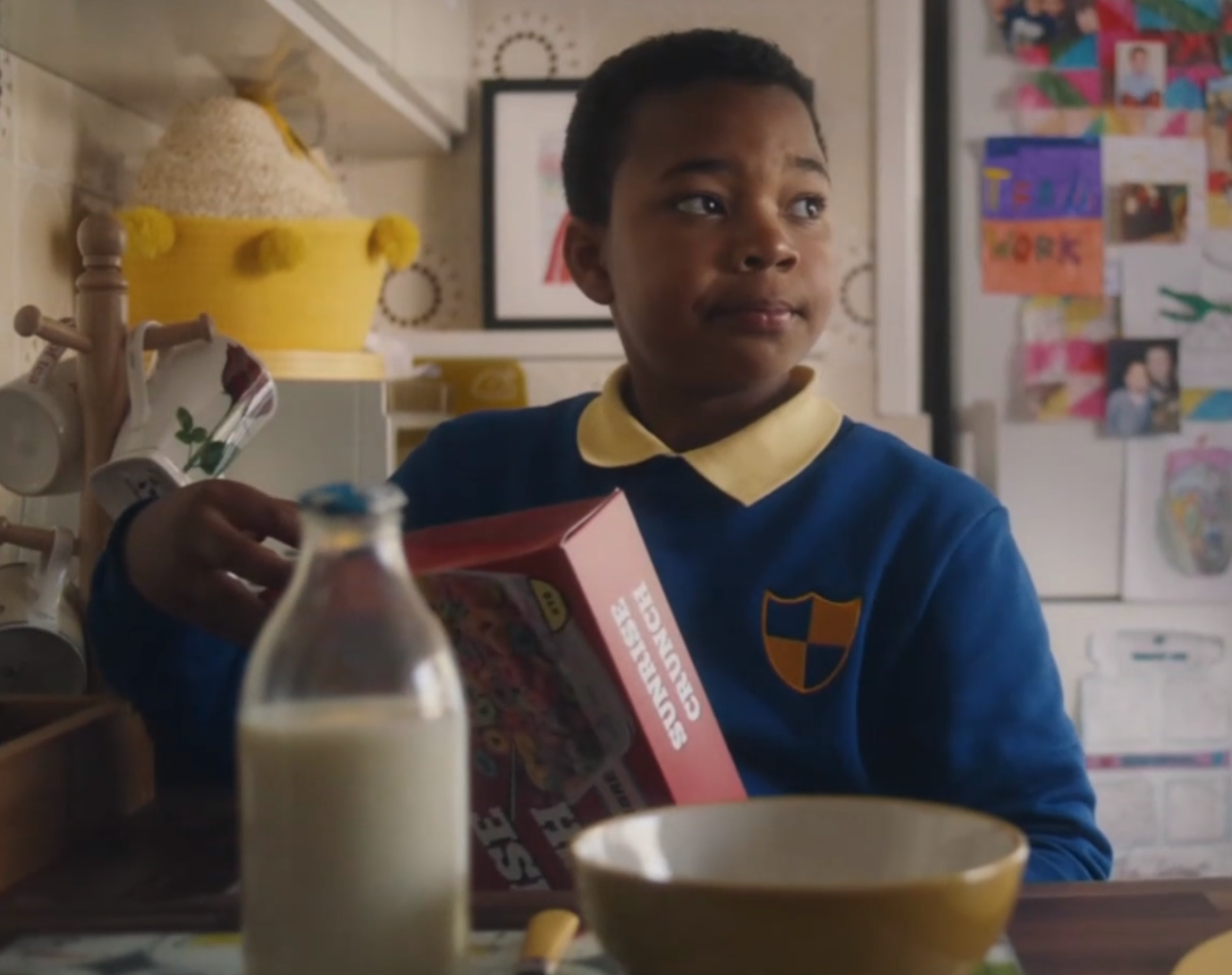 Cereal packaging in shot
