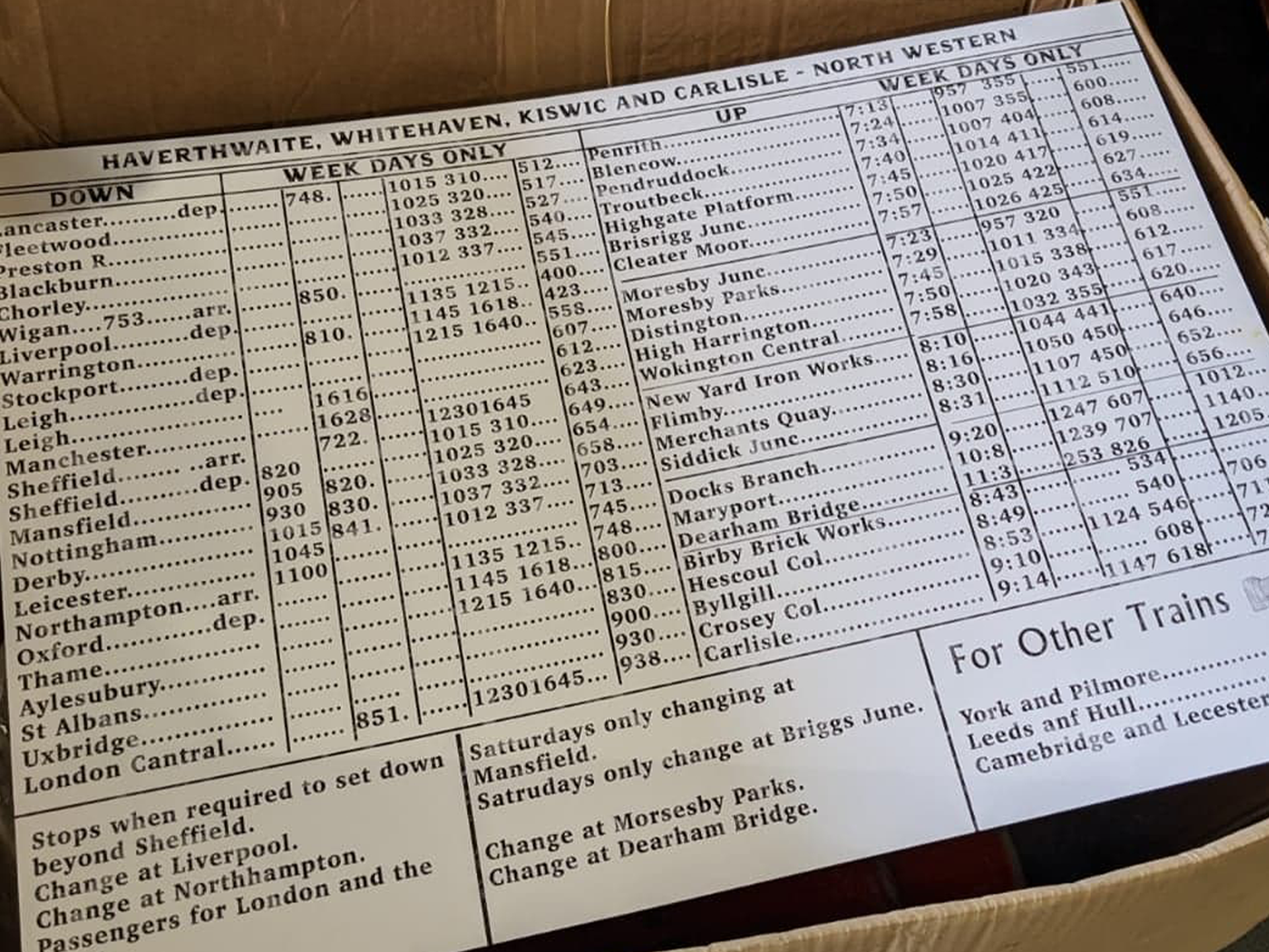 Printed timetable
