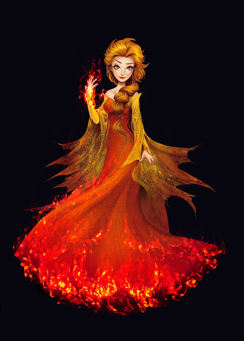 Elsa from Frozen as a Fire Queen - Semi-Realism Toon Style