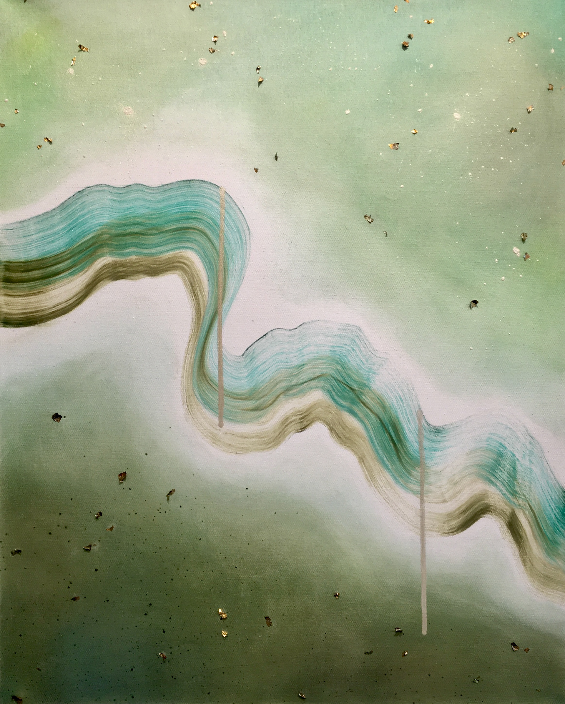 "Lover," 30 x 24 in., oil, metal leaf, & interference gold powder on canvas, 2021