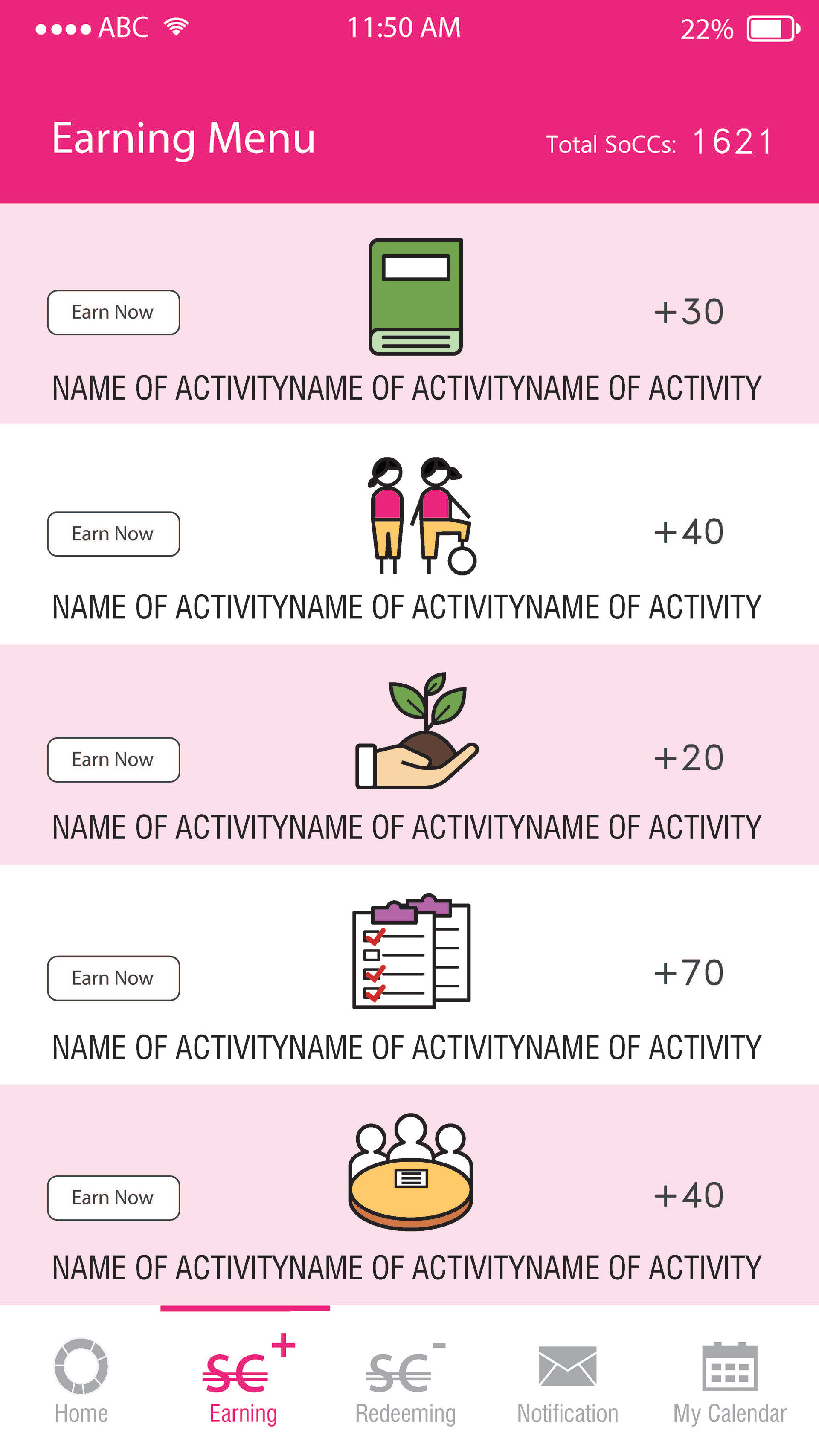 Earning menu