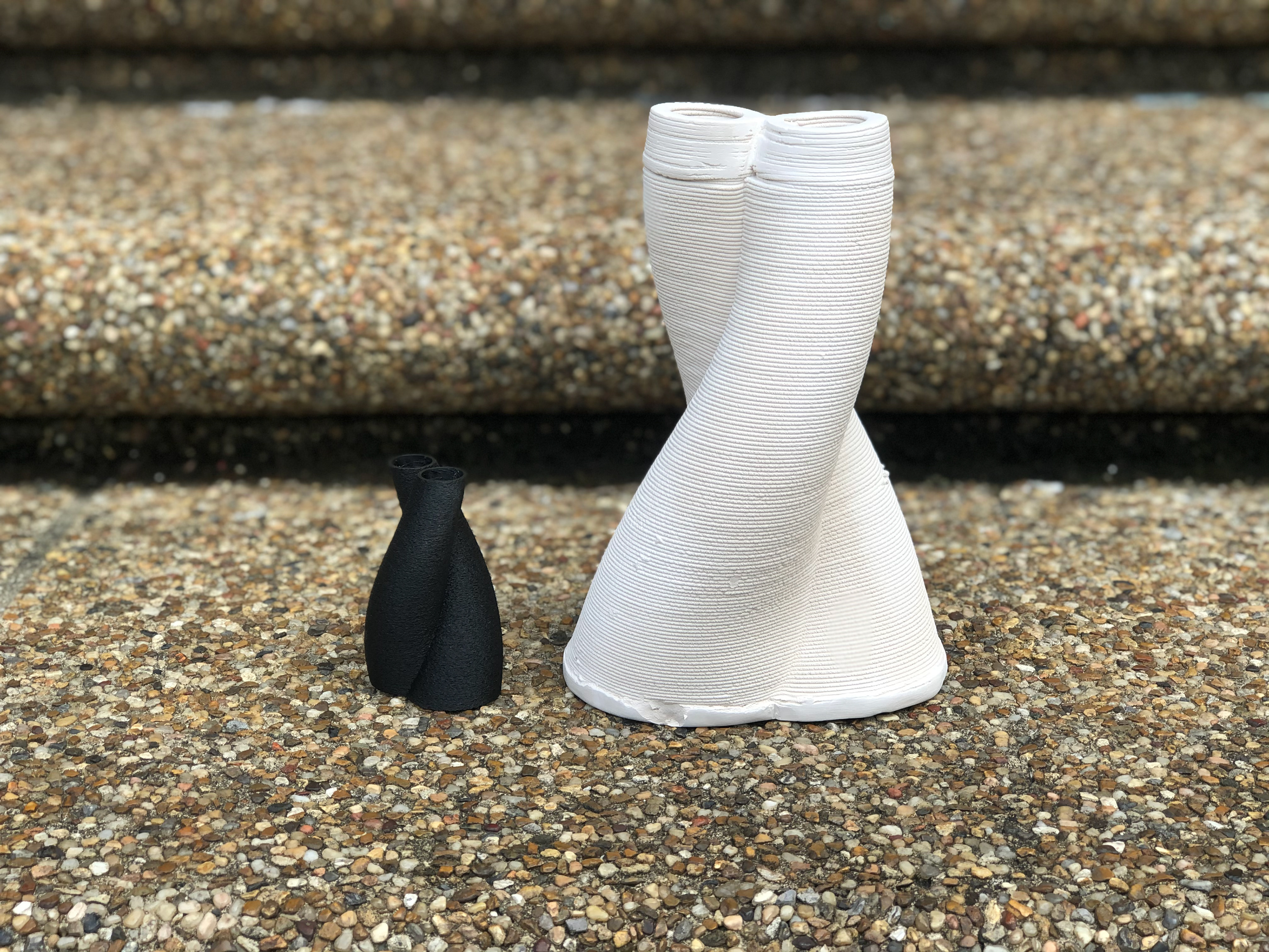 PLA and ceramic prints side-by-side