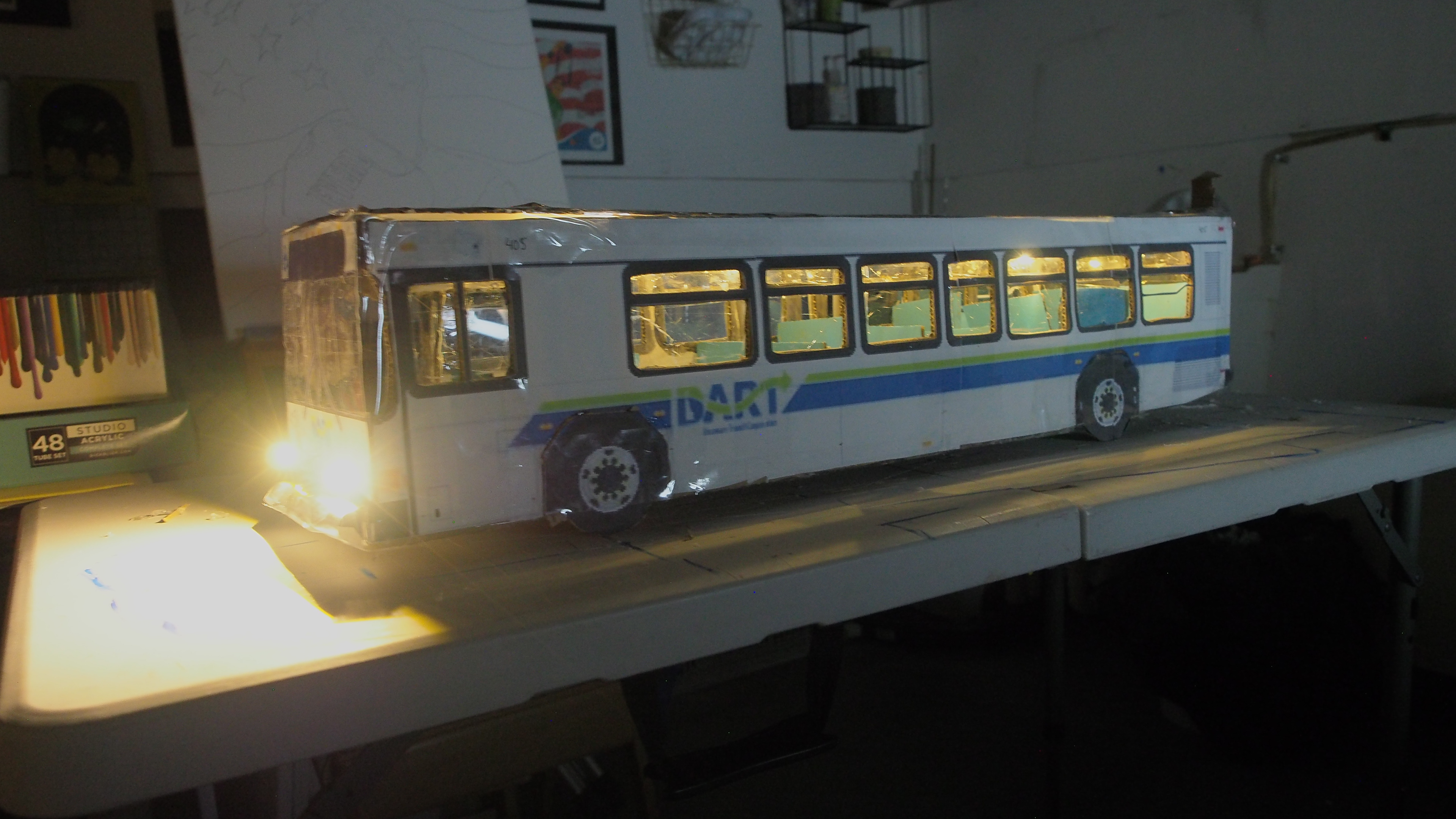 bus front view with interior lights