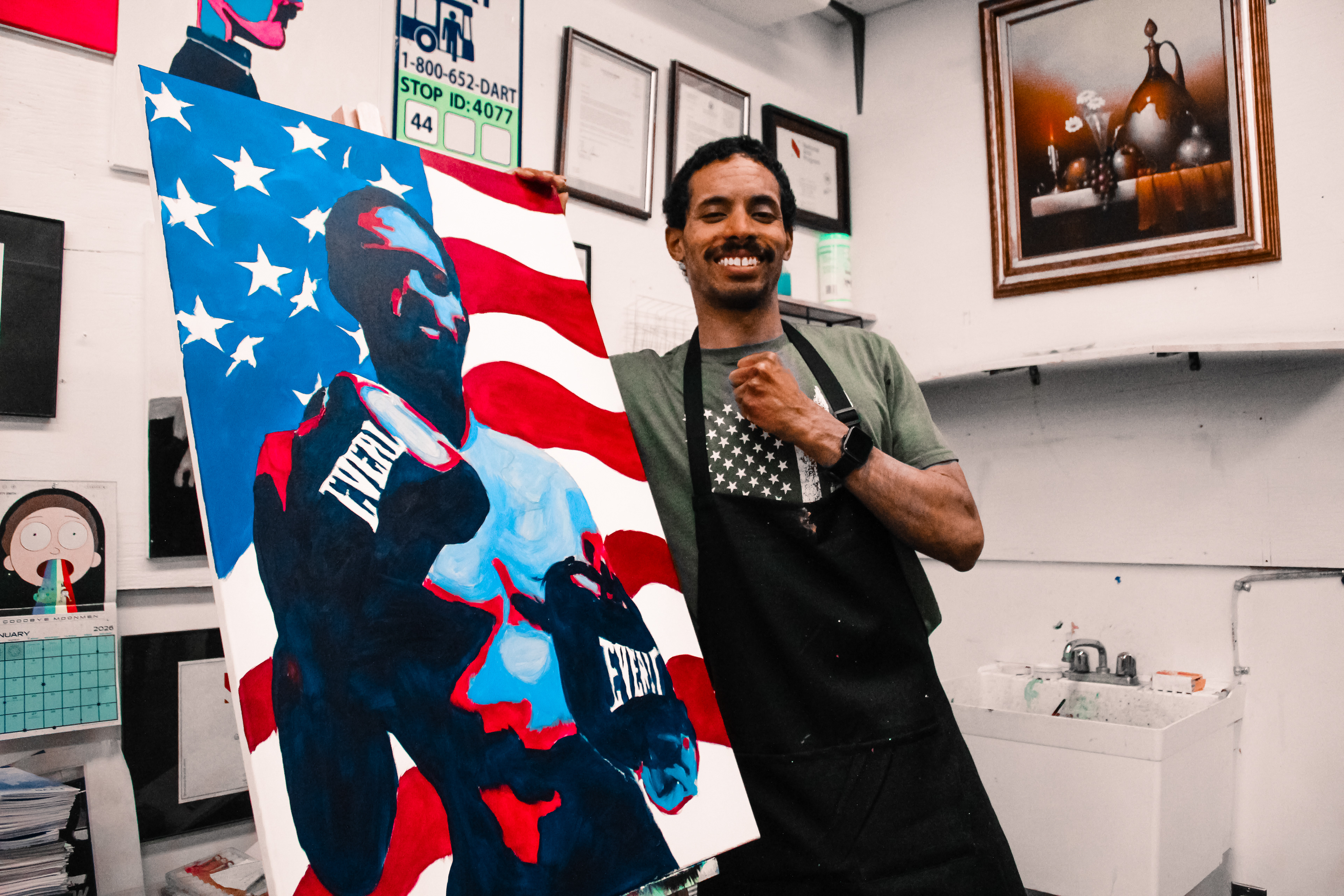 Self Portrait painting of myself with America Flag during 250 Year birthday
