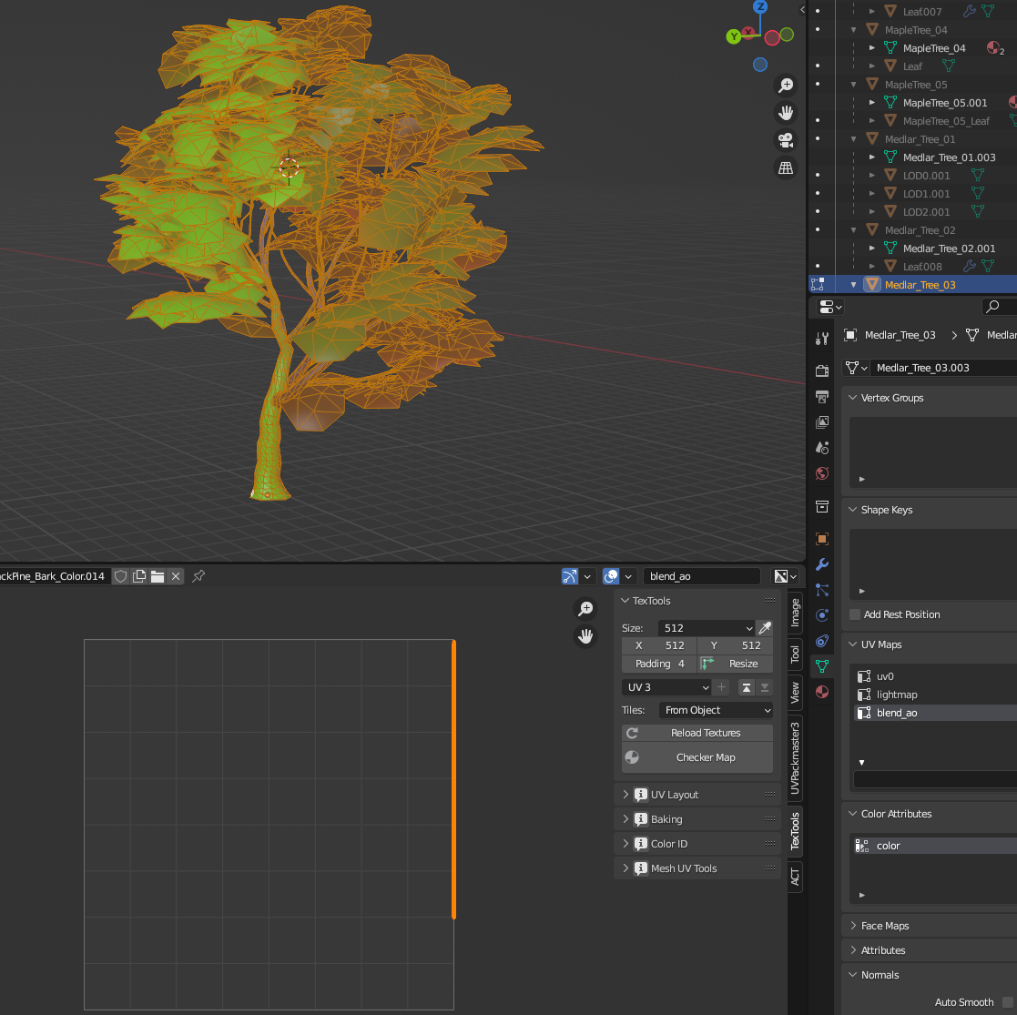 SpeedTreeが生成したblend_AOのUVマップ