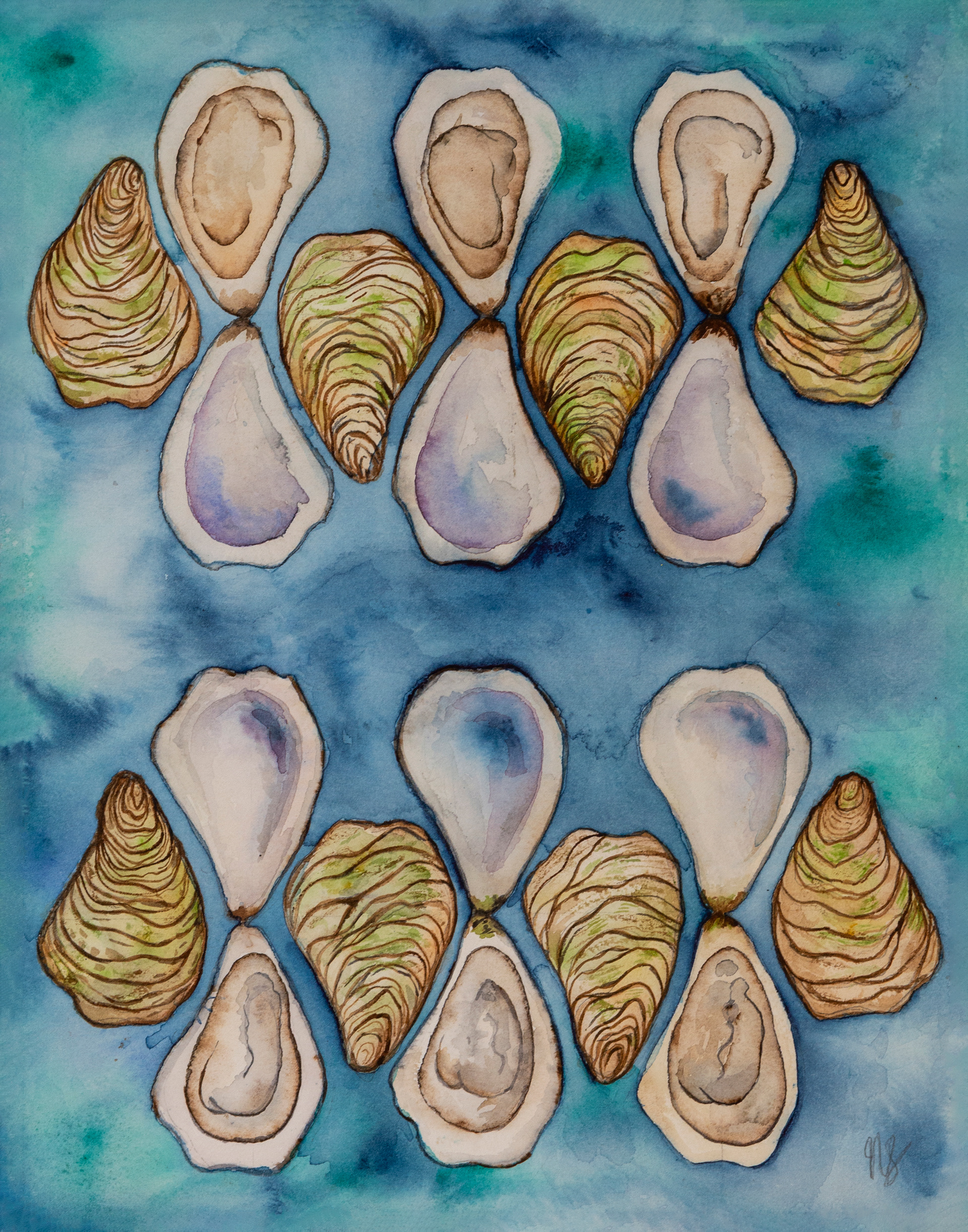 Rows of Oysters - 11" x 14"