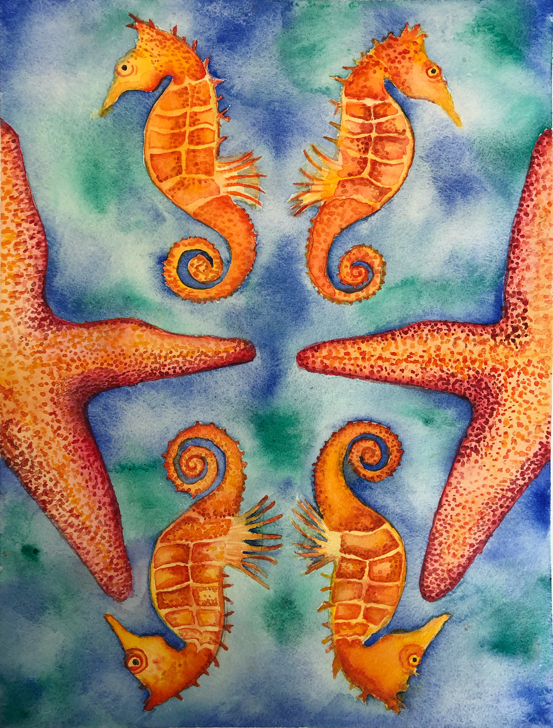 Sea Horses & Star Fishes - 11" x 14" 