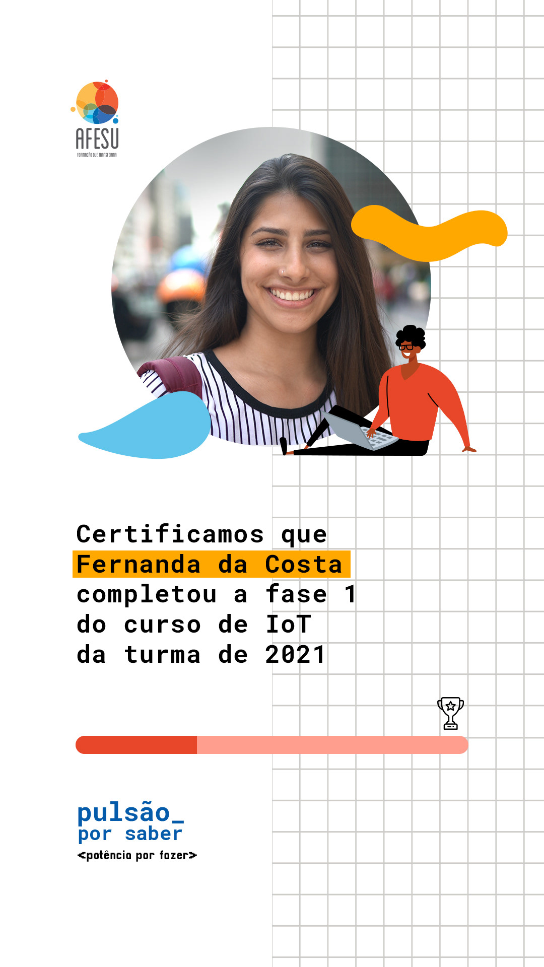 A story highlighting the individual's progress throughout the course, aimed at generating social media engagement and facilitating entry into the job market.