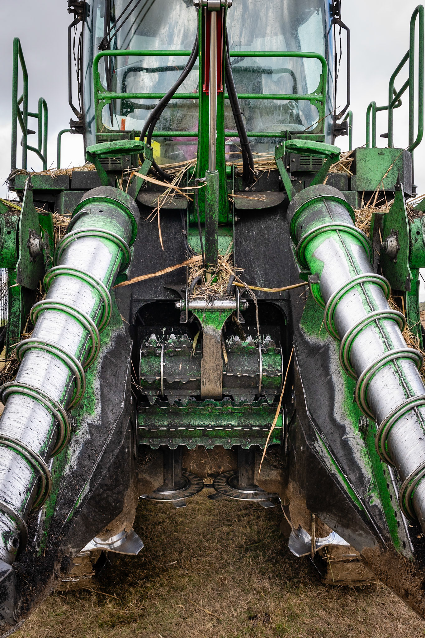 The business end of a John Deere sugarcane harvester.