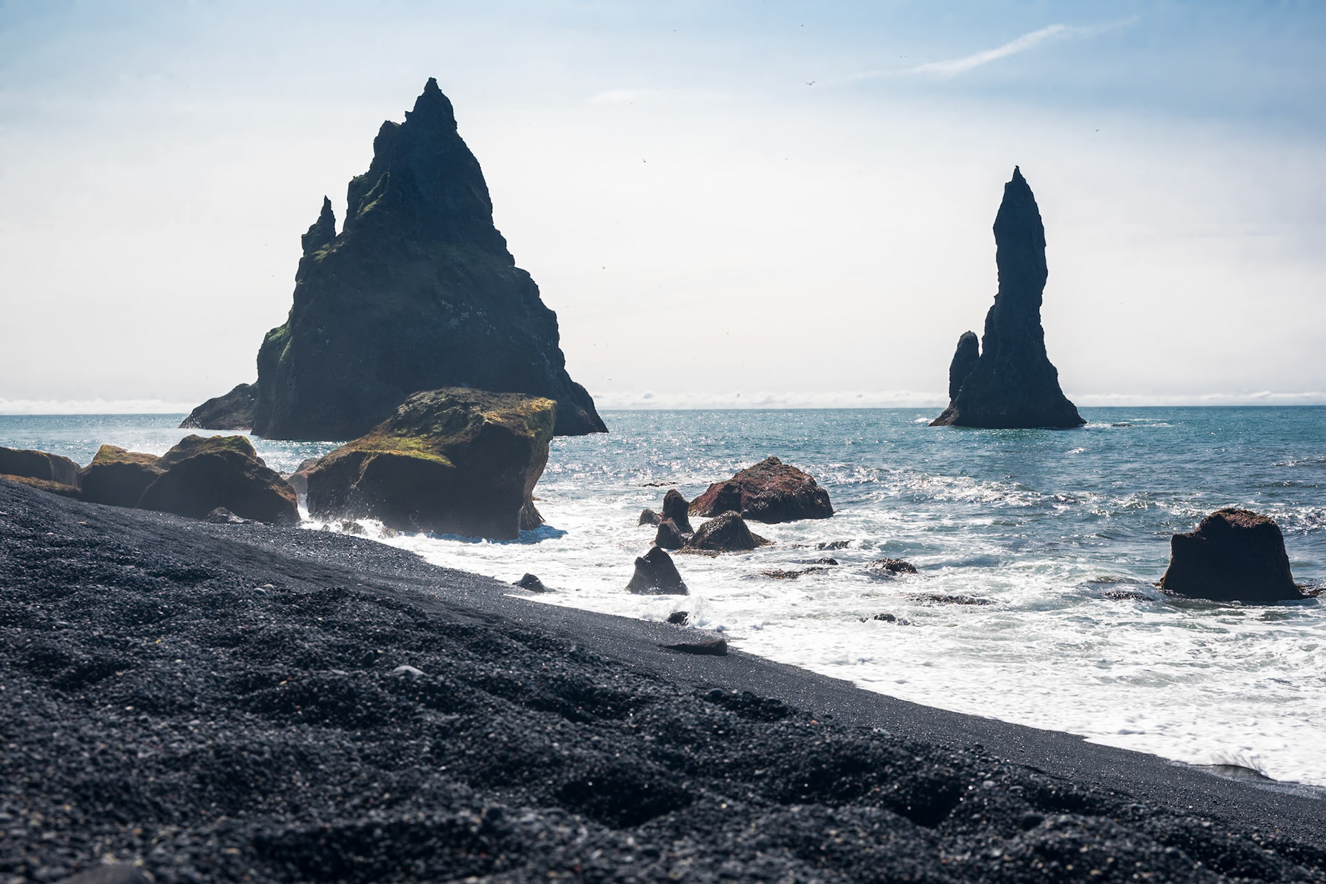 View of sea stacks at Black Sand Beach