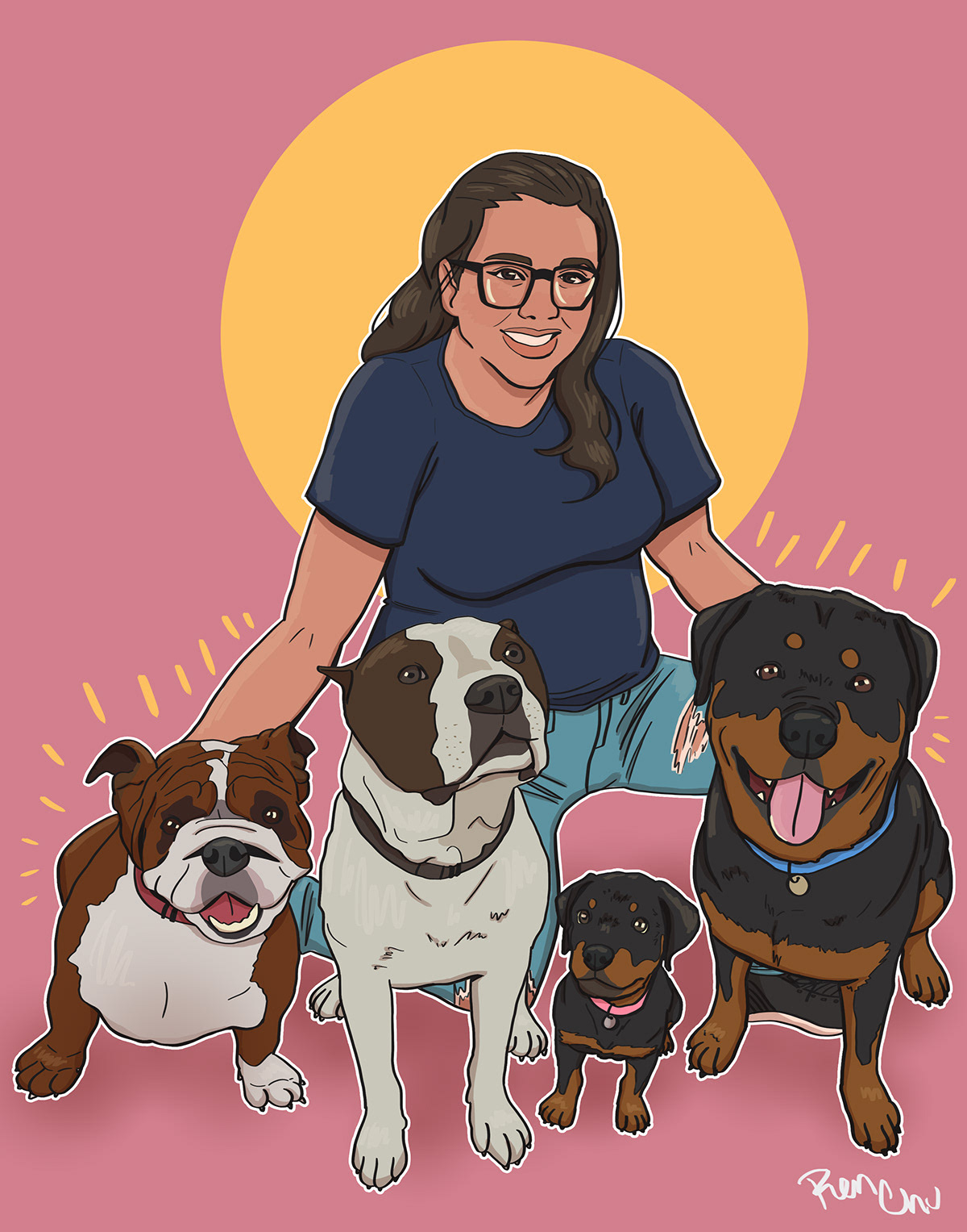 custom portrait with dogs