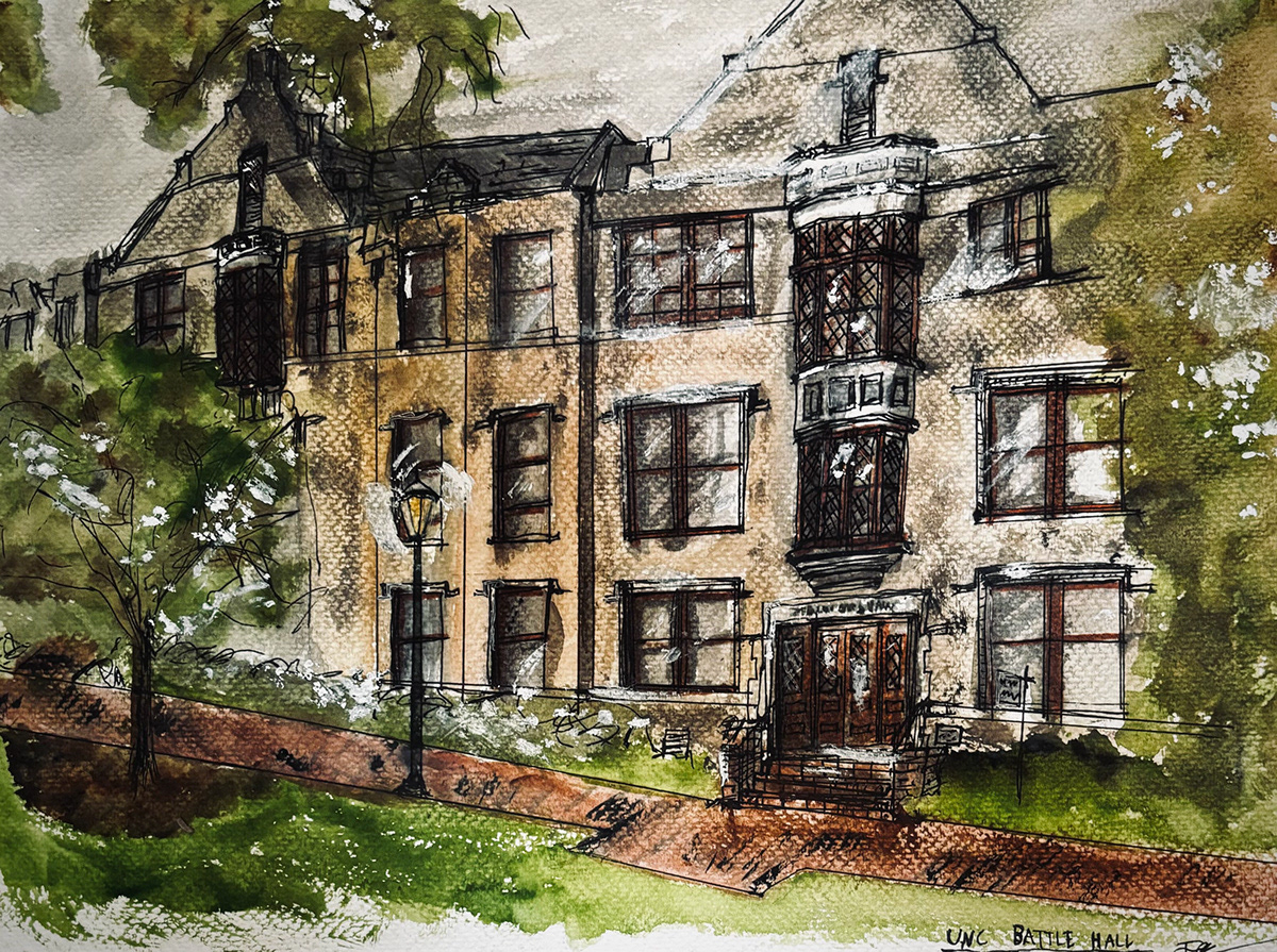 UNC Battle Hall May Gouache
