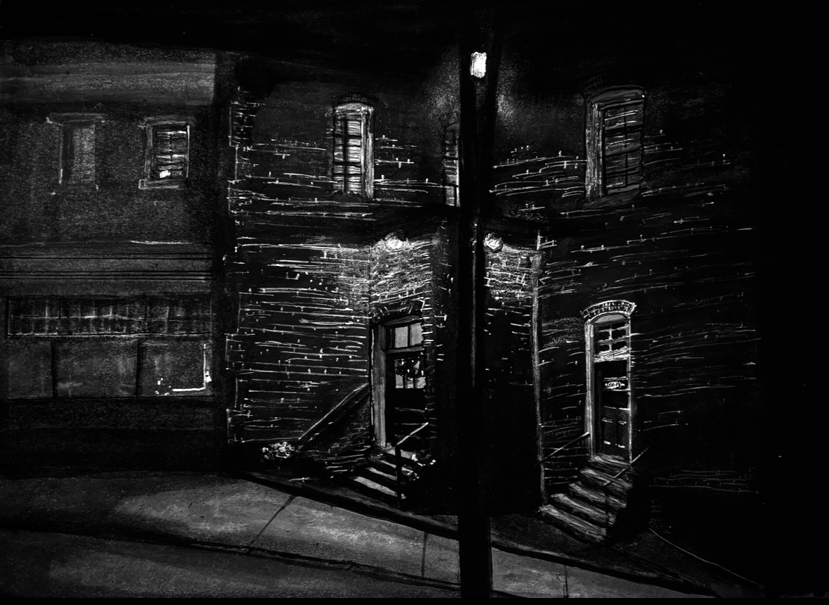 B & White Hand painted Rendering, Gouache, February 2024