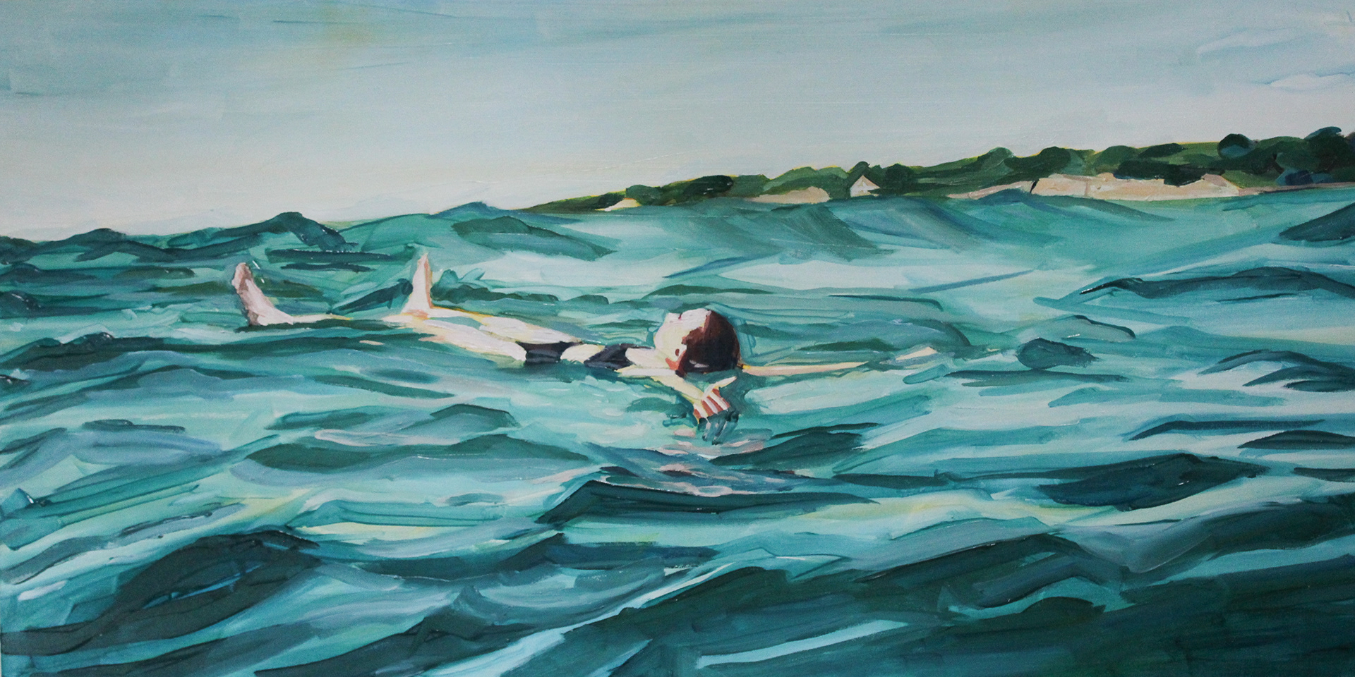 The Most Buoyant Person I Know, oil on wood panel, 12" x 24"