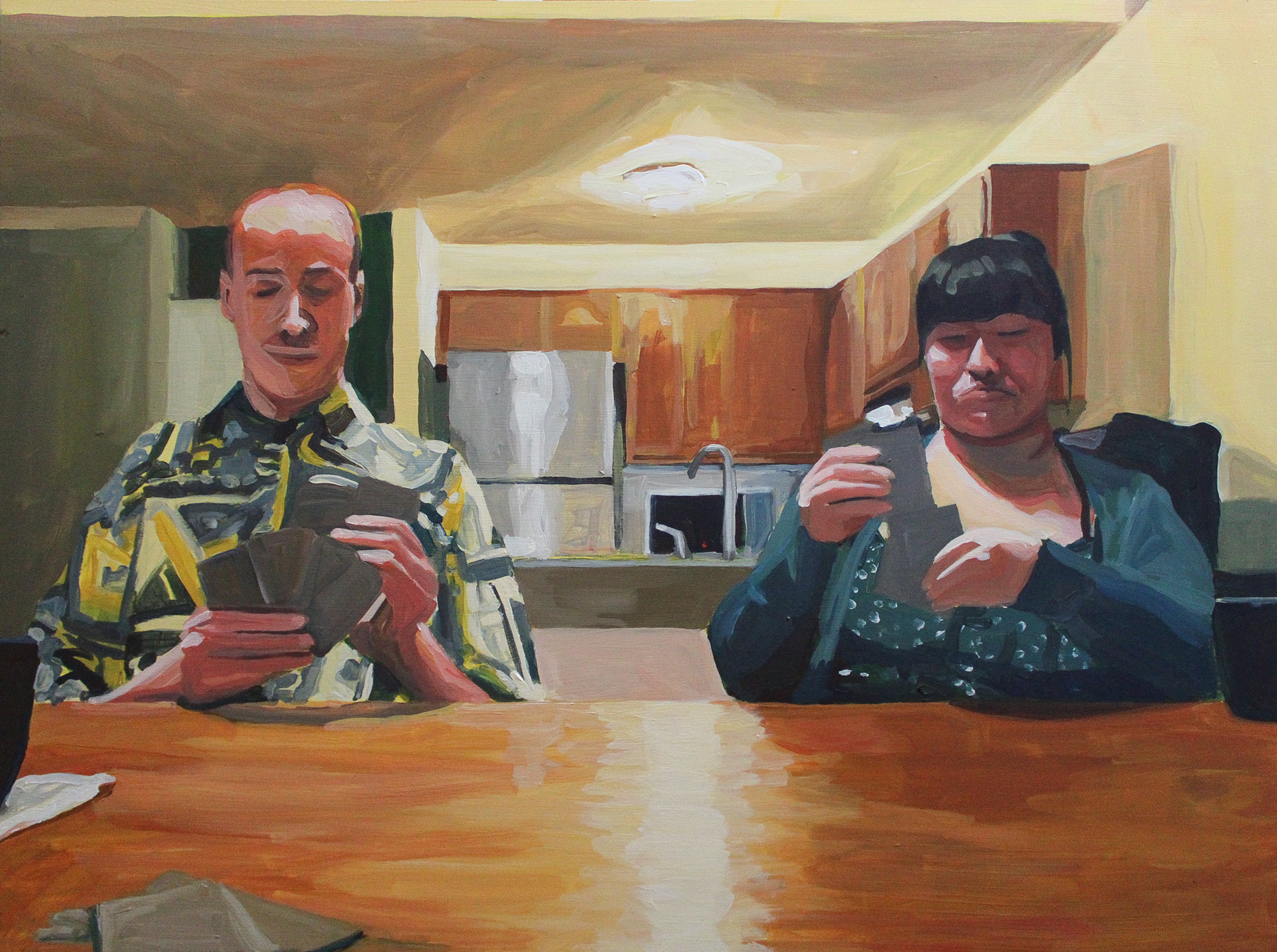 Card Players, acrylic on wood panel, 18" x 24"