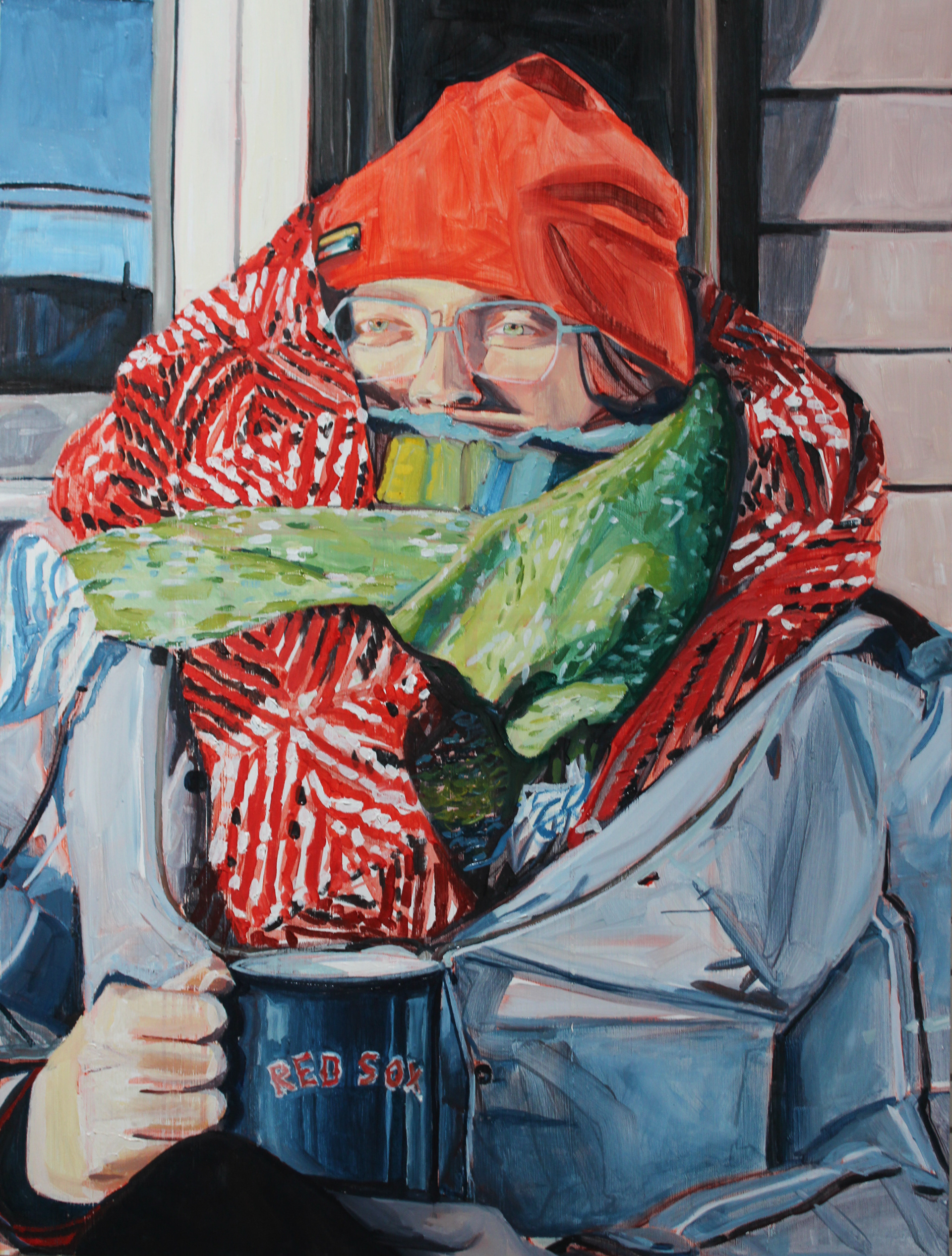 Winter Self Portrait, oil on wood panel, 18" x 24"
