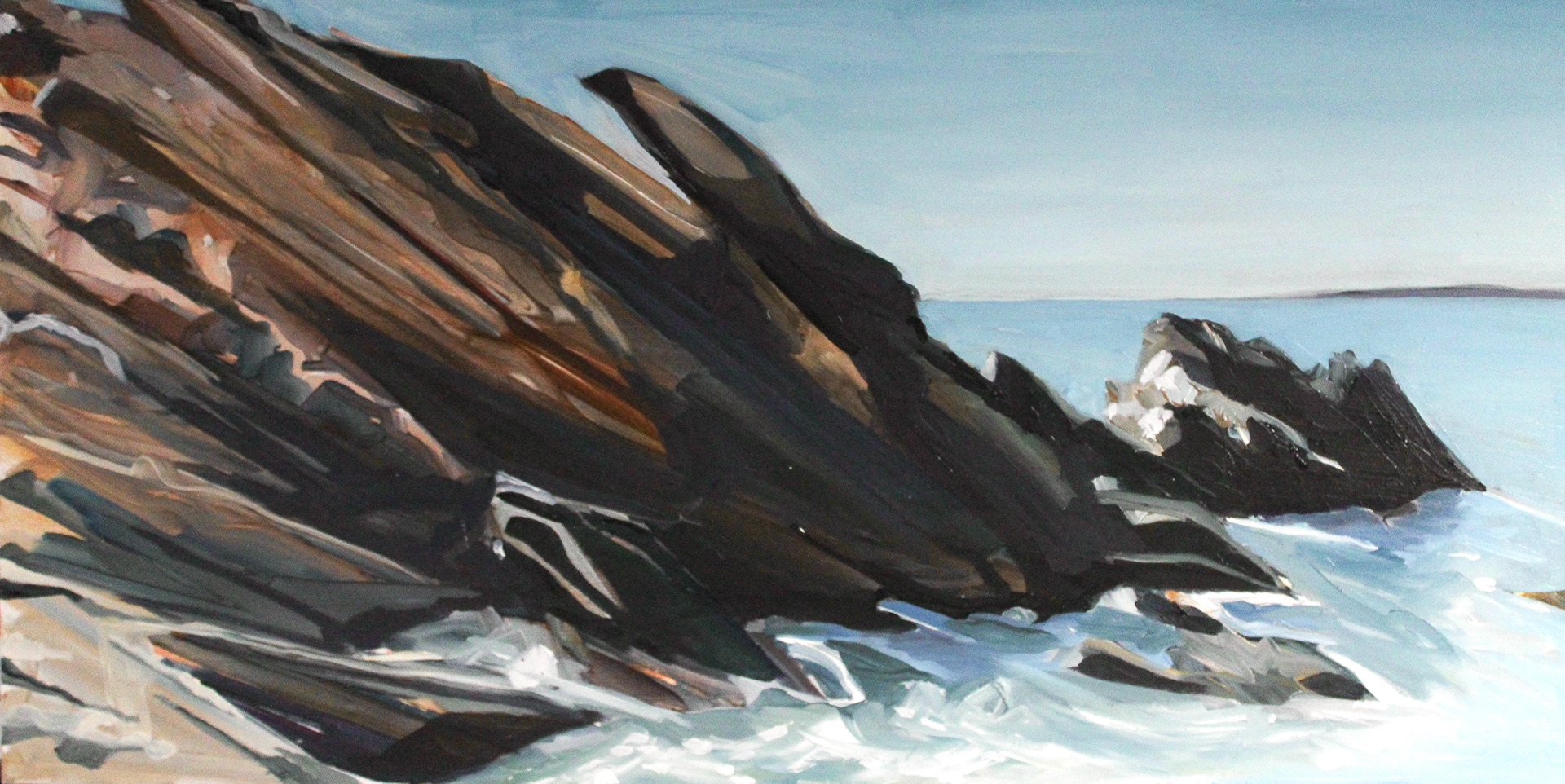 Beavertail Rocks, oil on wood panel, 12" x 24"
