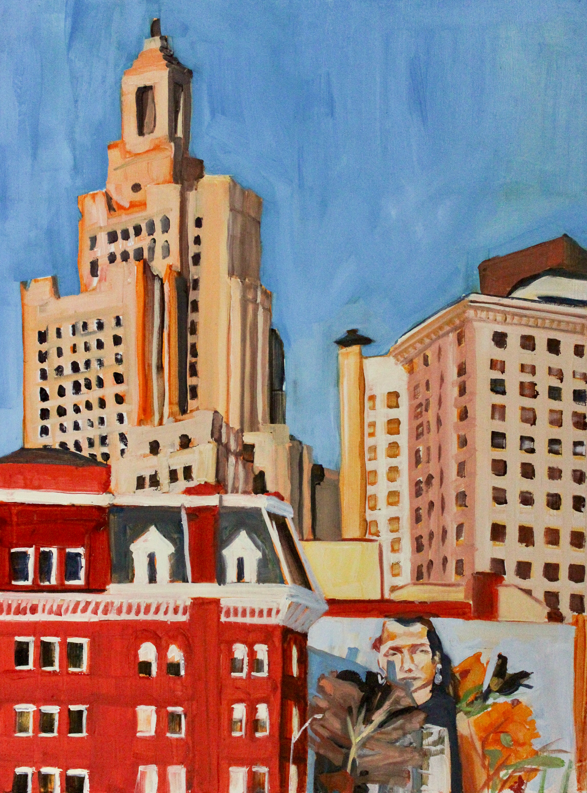 Downtown Sunrise, oil on wood, 12" x 16"