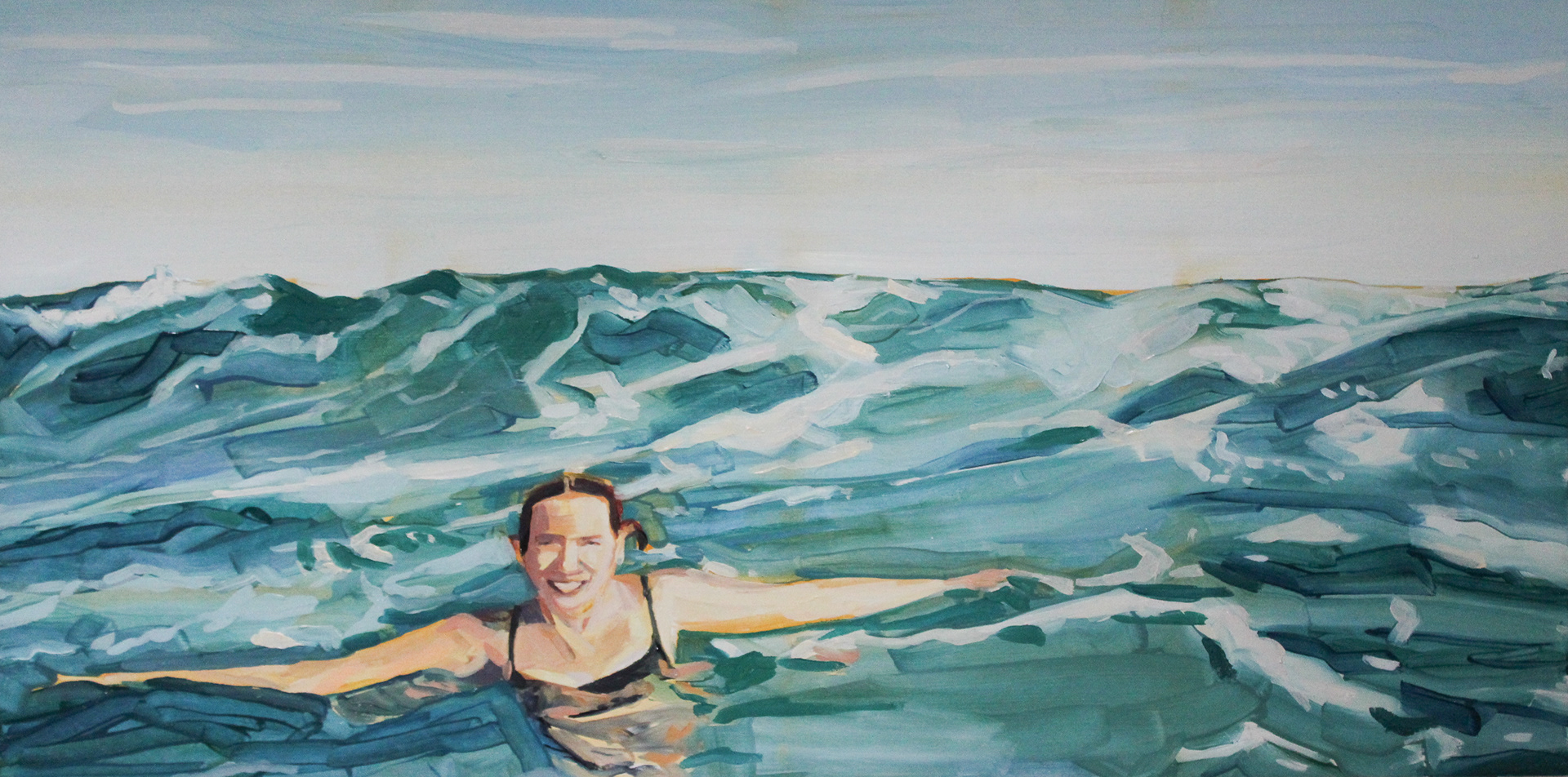 Self Portrait at Second, oil on wood panel, 12" x 24"