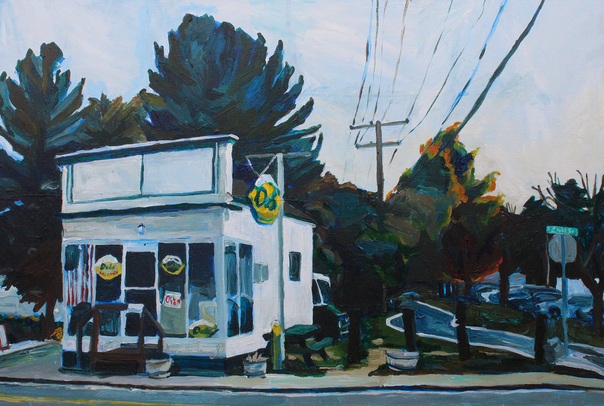 Warren Del's, acrylic on wood panel, 20" x 30"