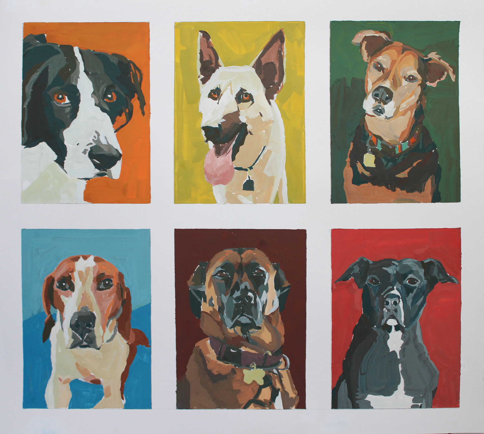 Dad's Dogs, gouache on paper, 17" x 19"