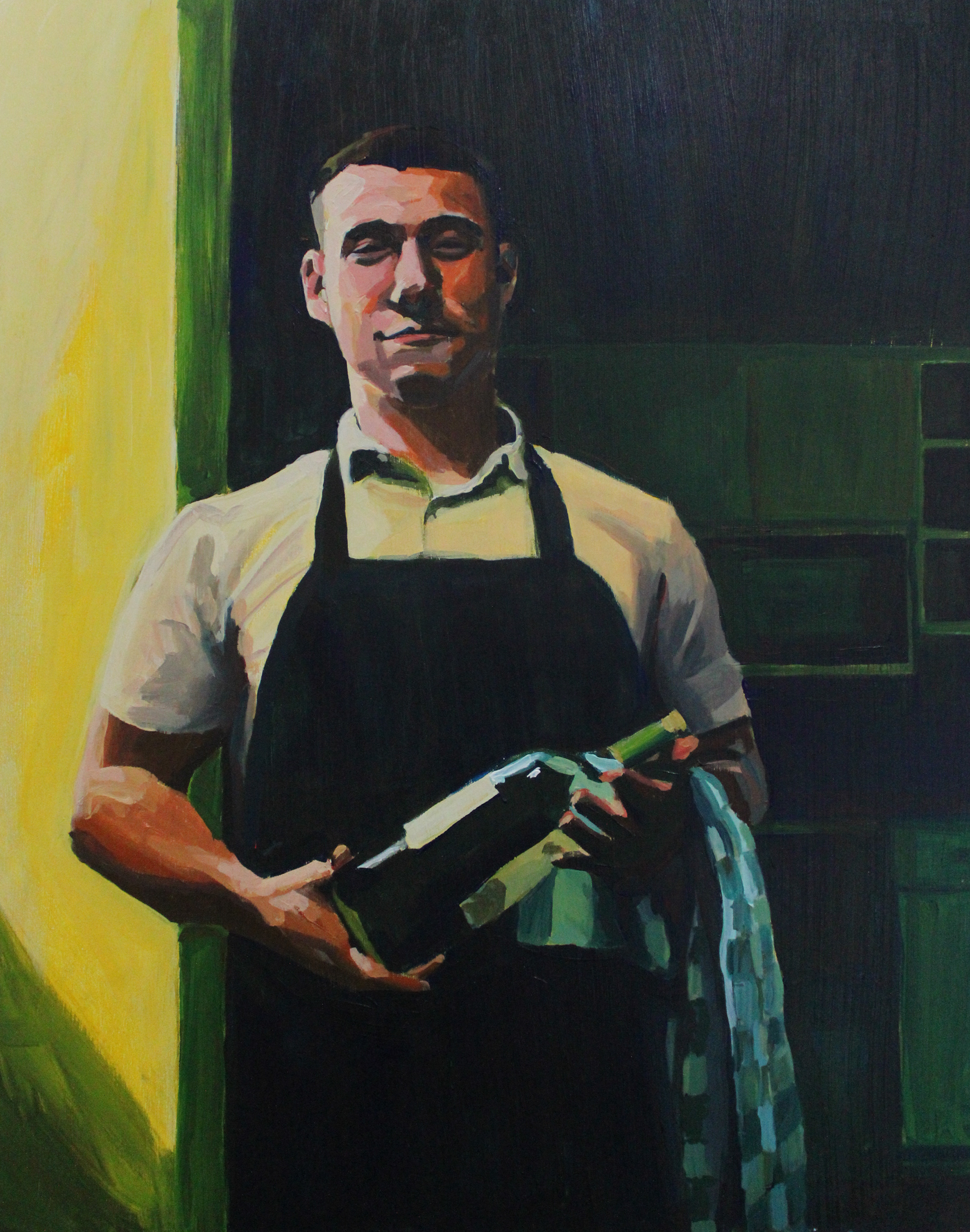 Cam and His Wine, acrylic on wood, 16" x 20"