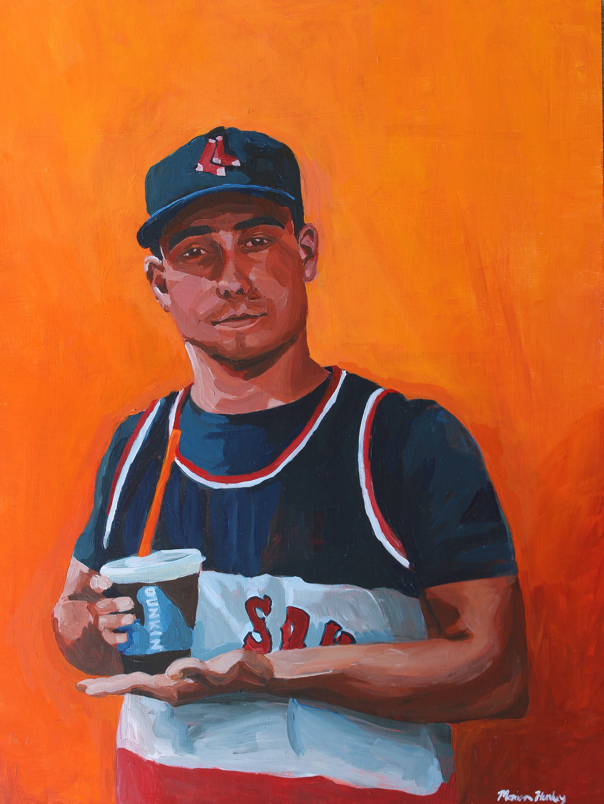 Cam and His Dunkin', acrylic on wood panel, 18" x 24"