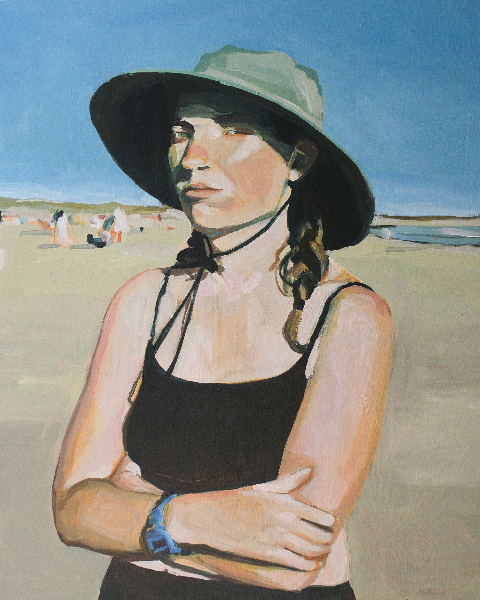 Self Portrait at Second, acrylic on wood panel, 16" x 20"