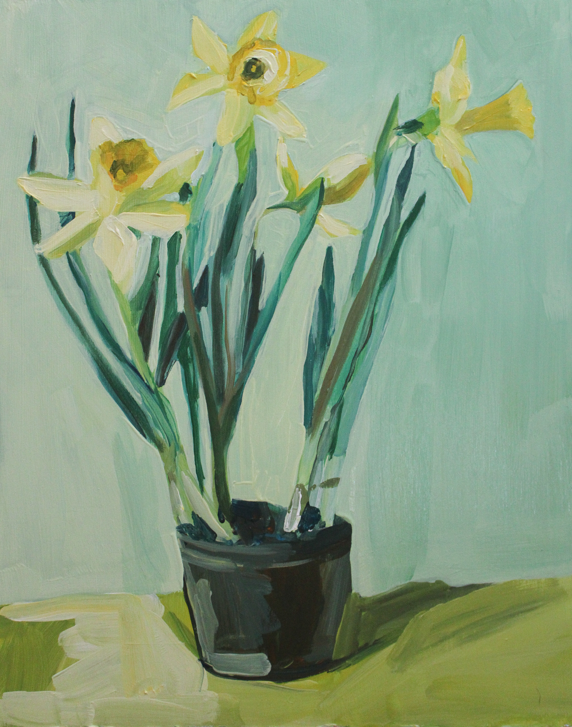 Daffodils, acrylic on wood panel, 11" x 14"