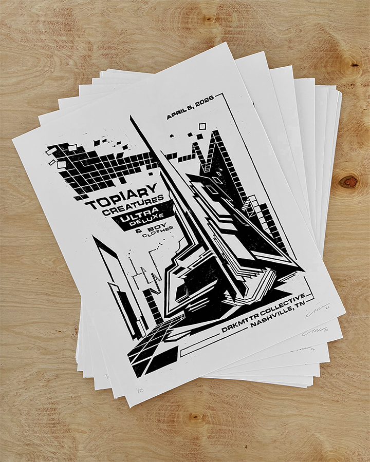 Concert Poster for Topiary Creatures - Woodcut