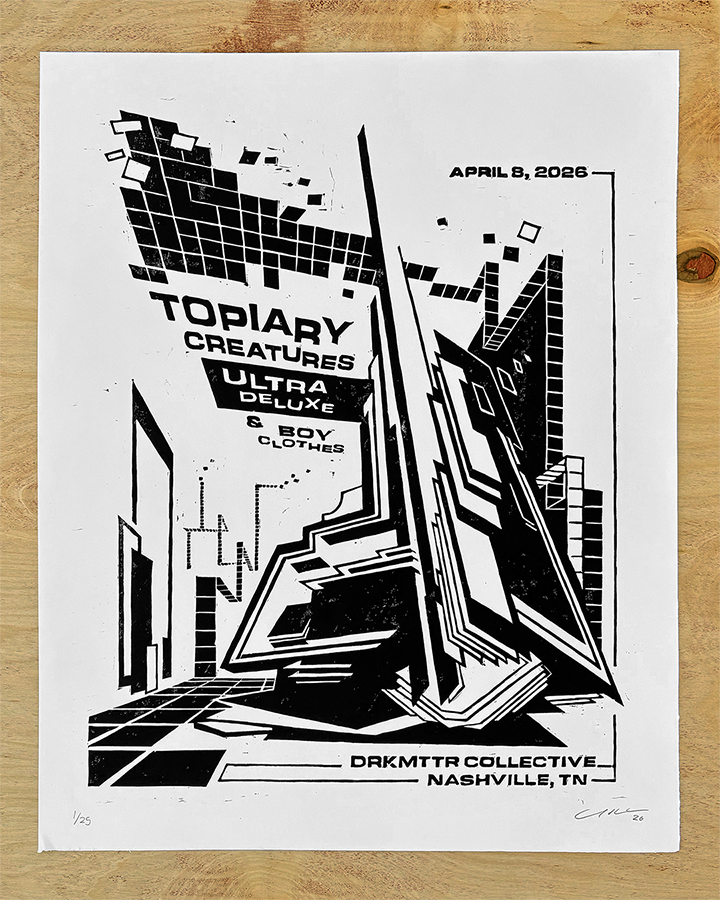 Concert Poster for Topiary Creatures - Woodcut