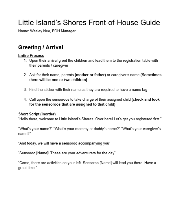 FOH Personal Guide