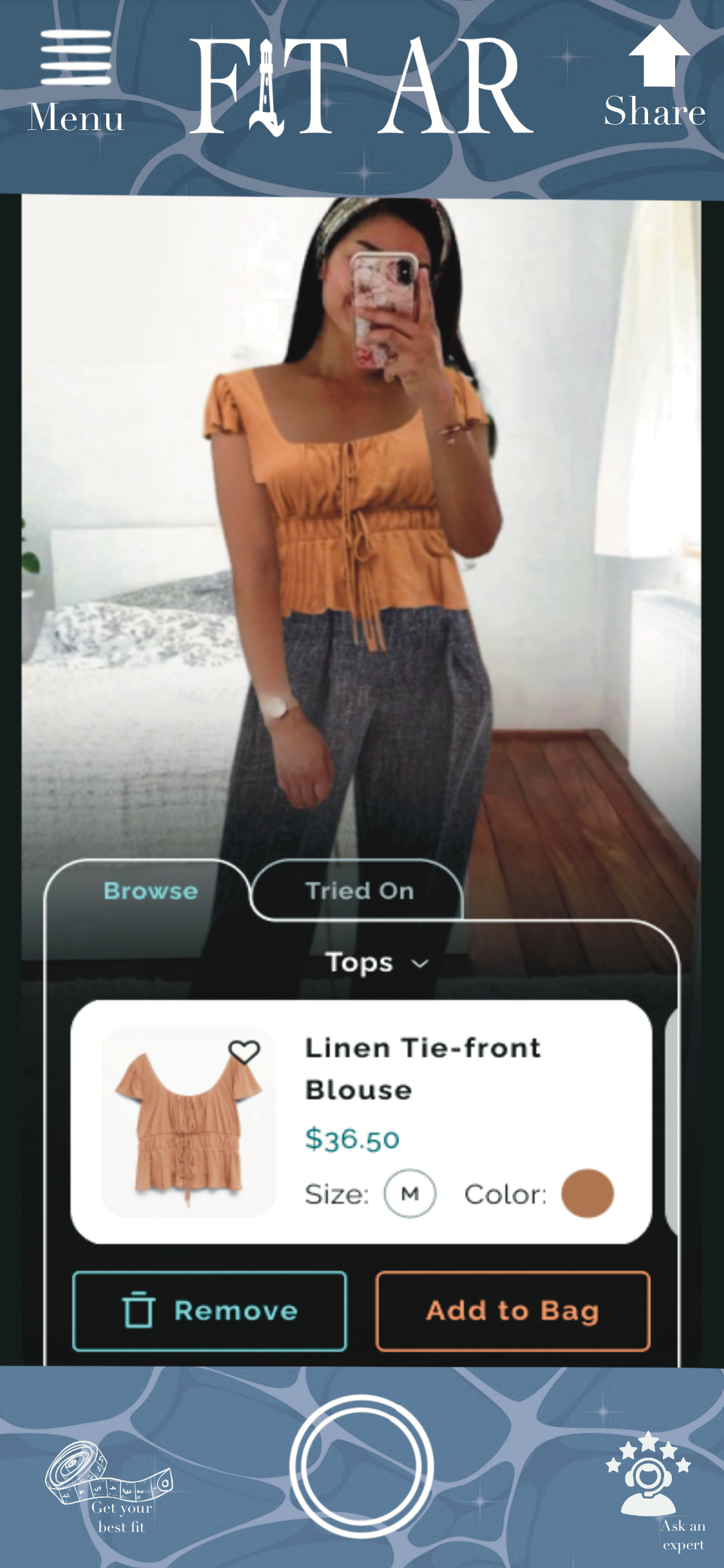 A.R.. APP IN TRY ON MODE