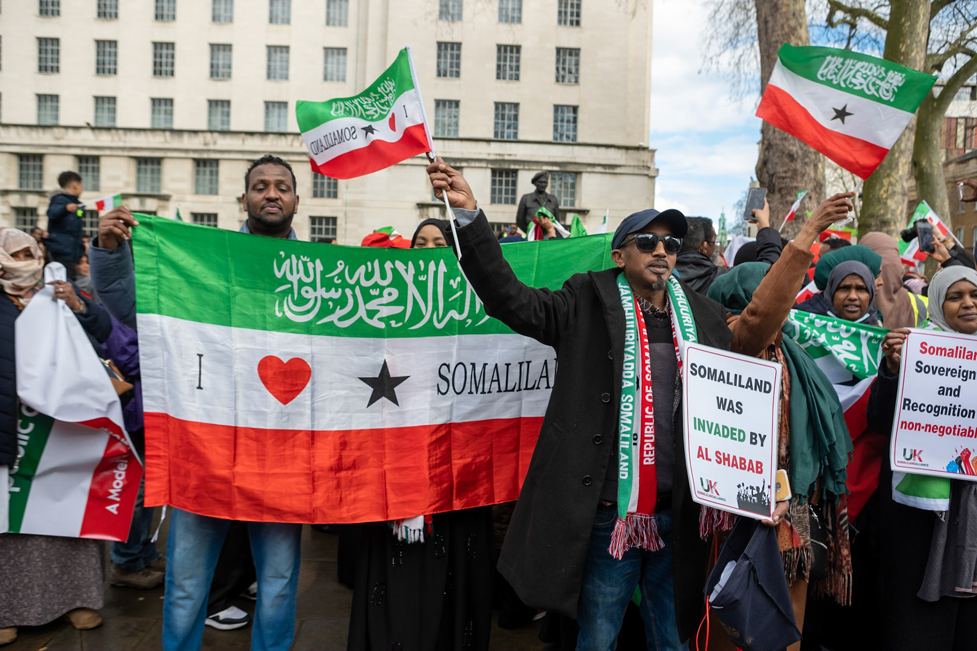 London/UK 18 MAR 2023. The demonstration attracted a large number of Somalilanders from all over the UK, many carried the Somaliland flag, banners, and placards while chanting slogans in support of the Somaliland soldiers. Aubrey Fagon/Alamy News