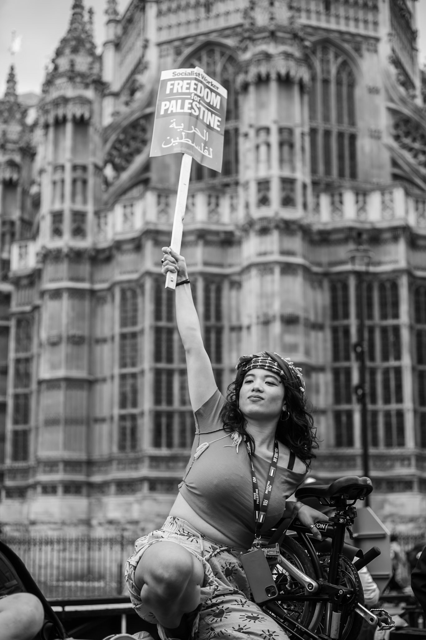 London, UK. 06 JUN 2025. Protesters wearing red surrounded Parliament, demanding that the UK government stop arming Israel.Aubrey Fagon / Alamy Live News