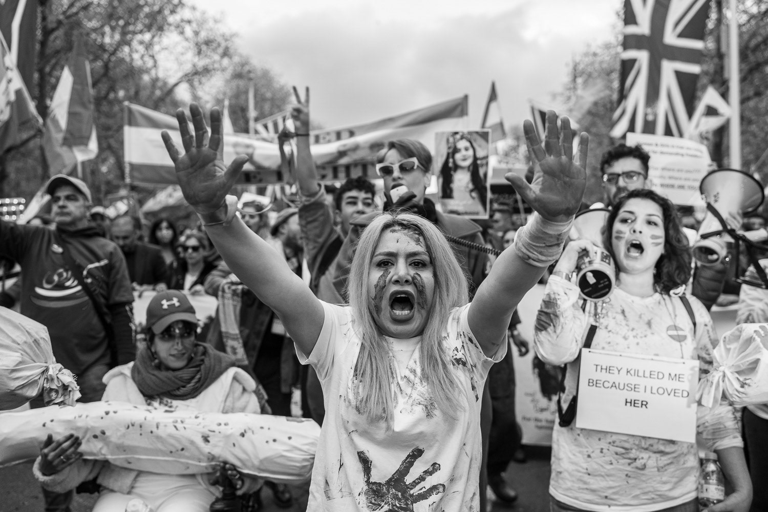 London/ UK. 19th Nov 2022. Thousands of demonstrators against the Iranian regime mounted their latest protest March from Iranian embassy through to Whitehall in central London. London/UK Aubrey Fagon/ Live News Alamy.