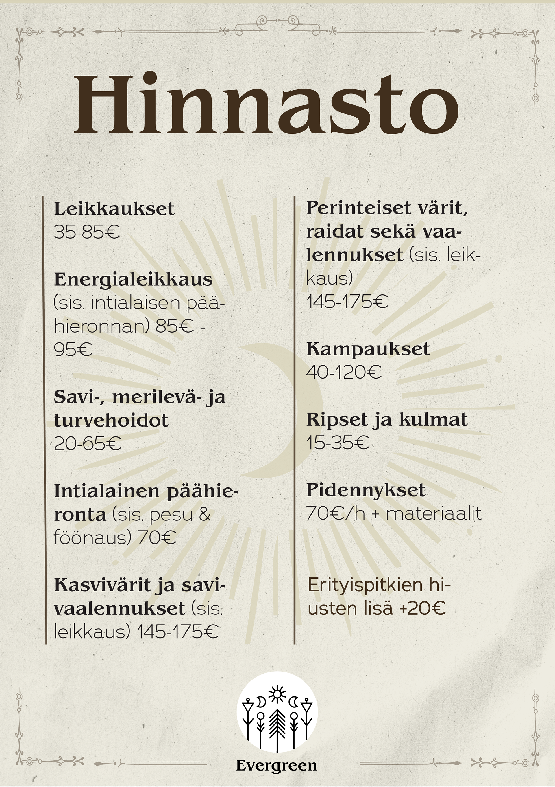 Price list for a school project