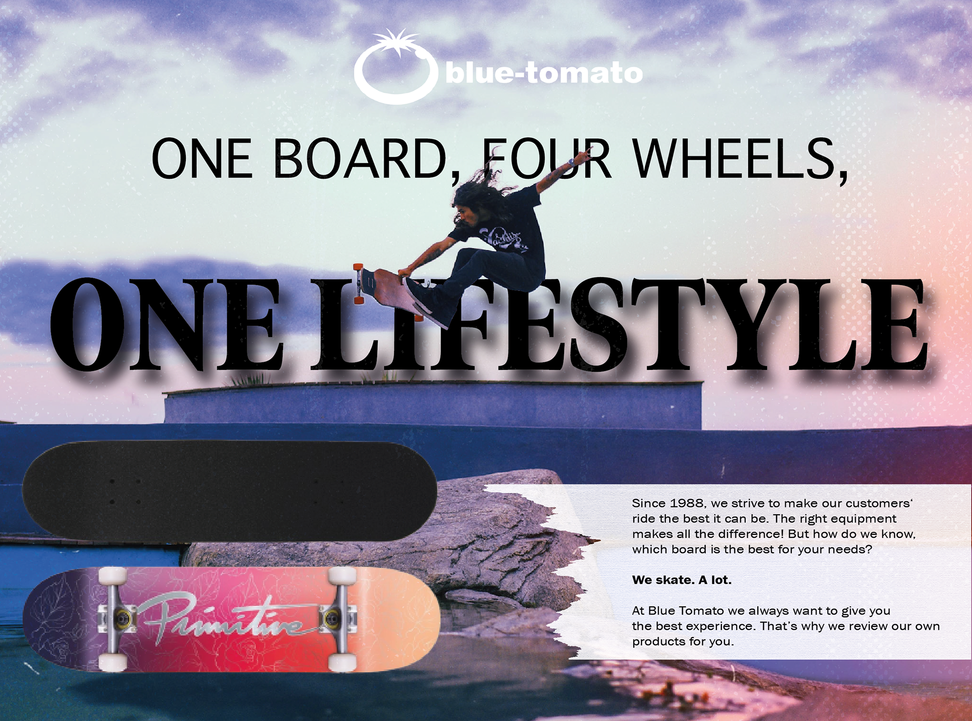 School project: Web banner advertisement for the Blue Tomato skate brand, created in two different sizes