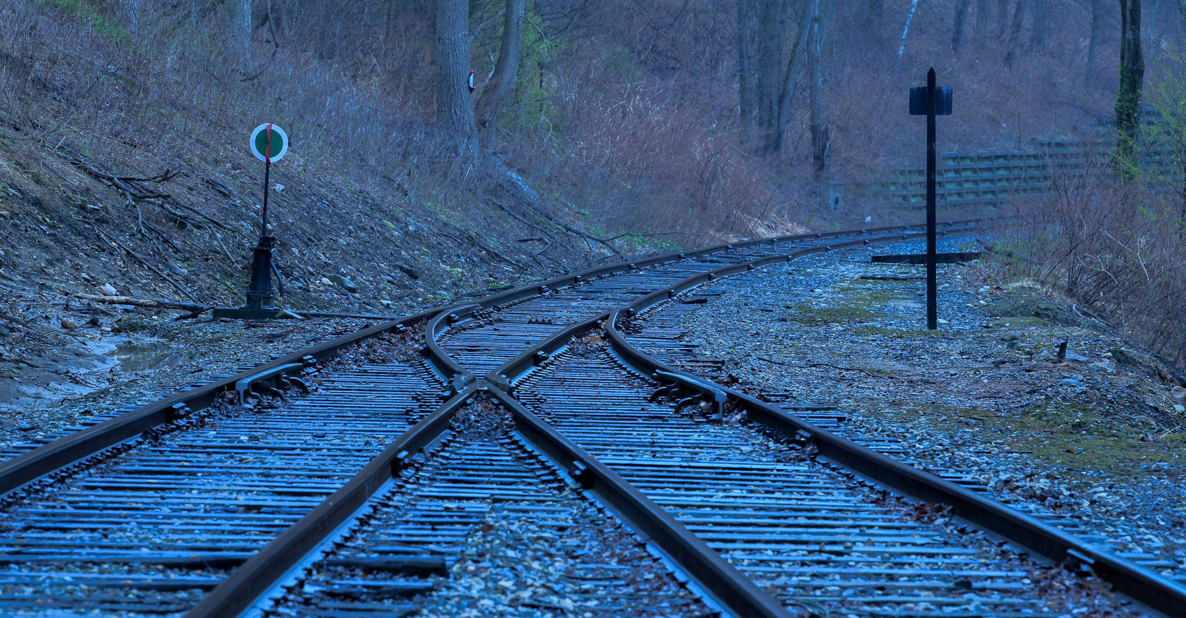 The tracks near the Railroad Museum of New England located in Thomaston, Connecticut. Taken on a dank April day...waiting for Spring to pop.